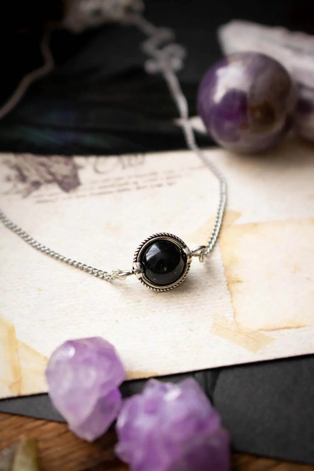Collier choker Noche en Obsidienne noire lunamanashop