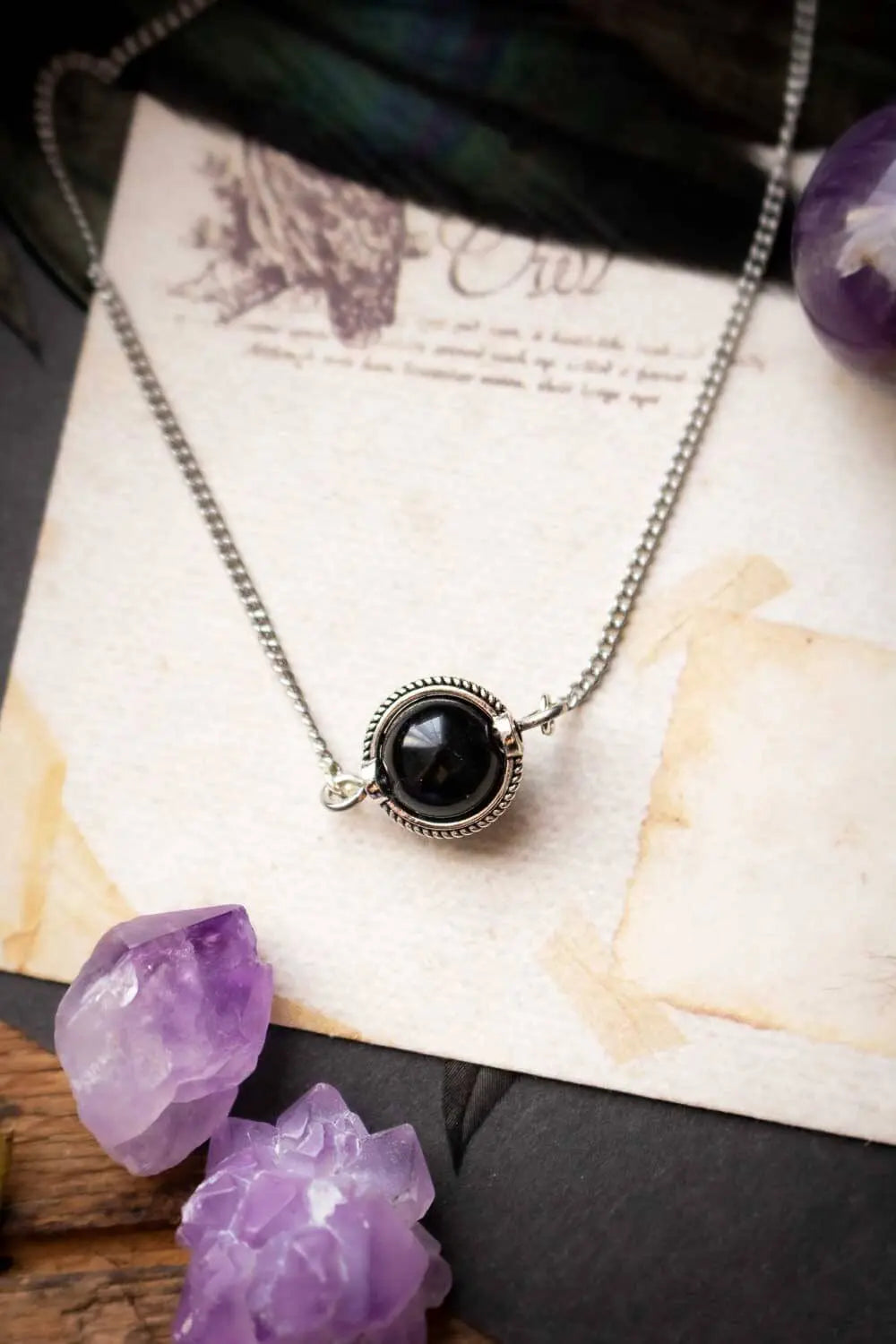 Collier choker Noche en Obsidienne noire lunamanashop