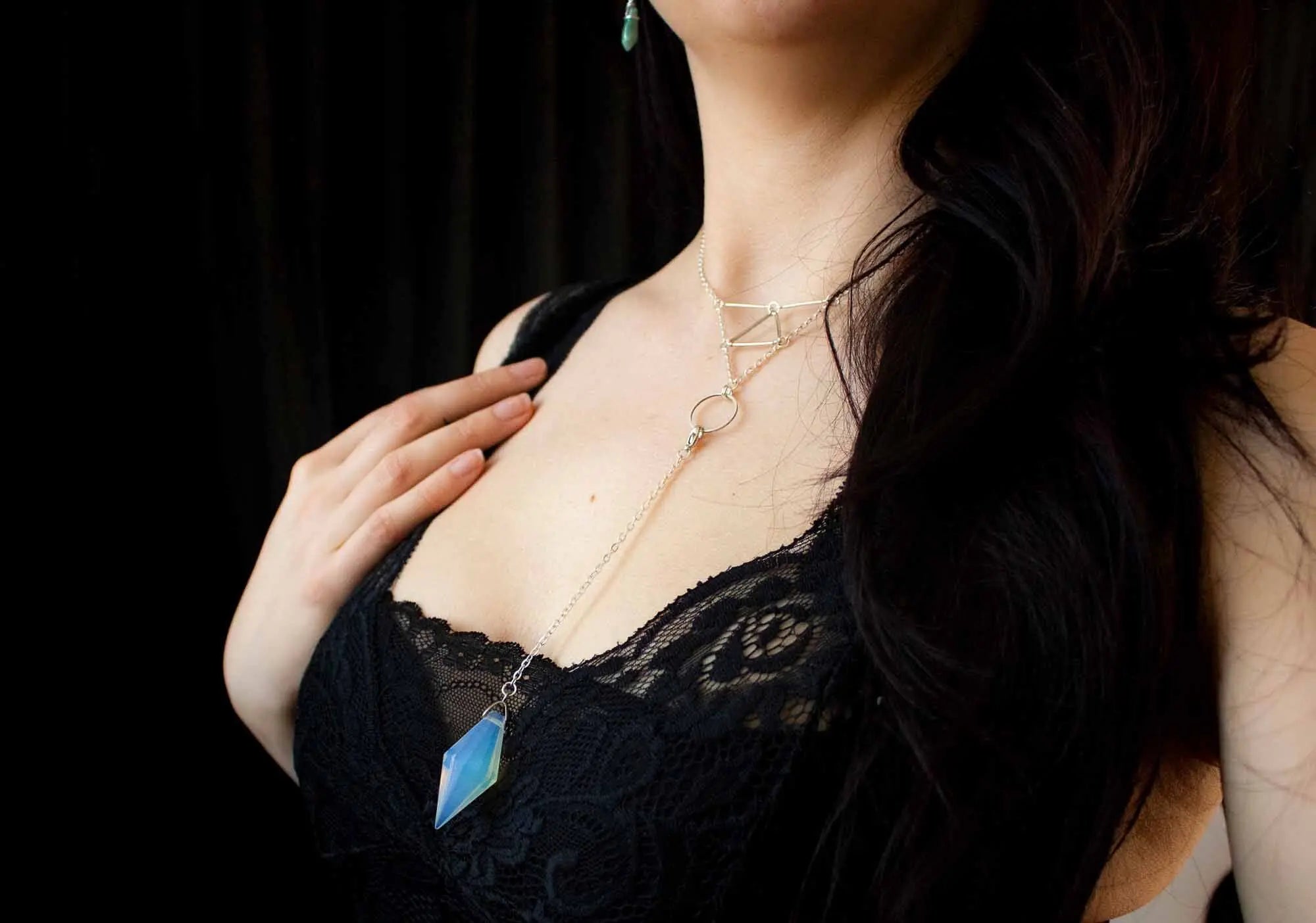 Collier choker et pendule en Opaline avec prisme détachable lunamanashop
