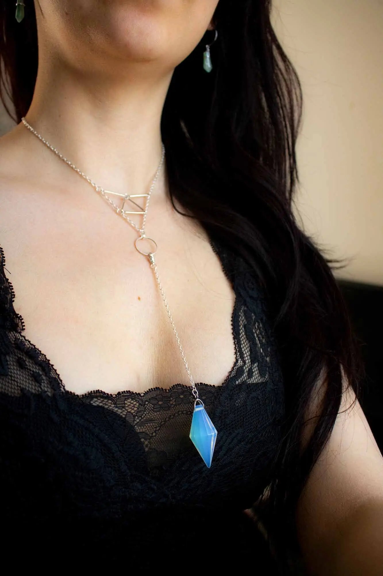 Collier choker et pendule en Opaline avec prisme détachable lunamanashop
