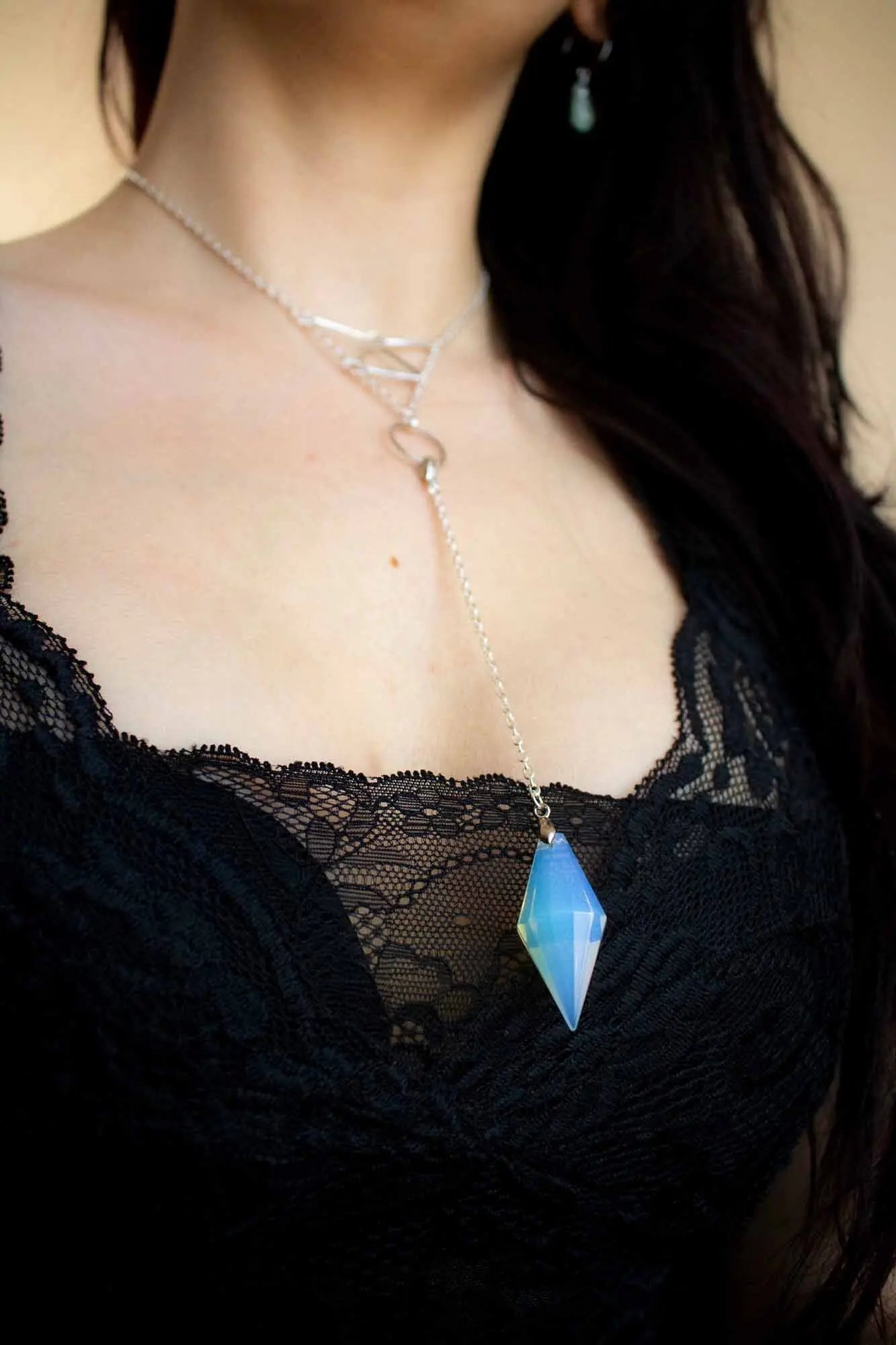 Collier choker et pendule en Opaline avec prisme détachable lunamanashop