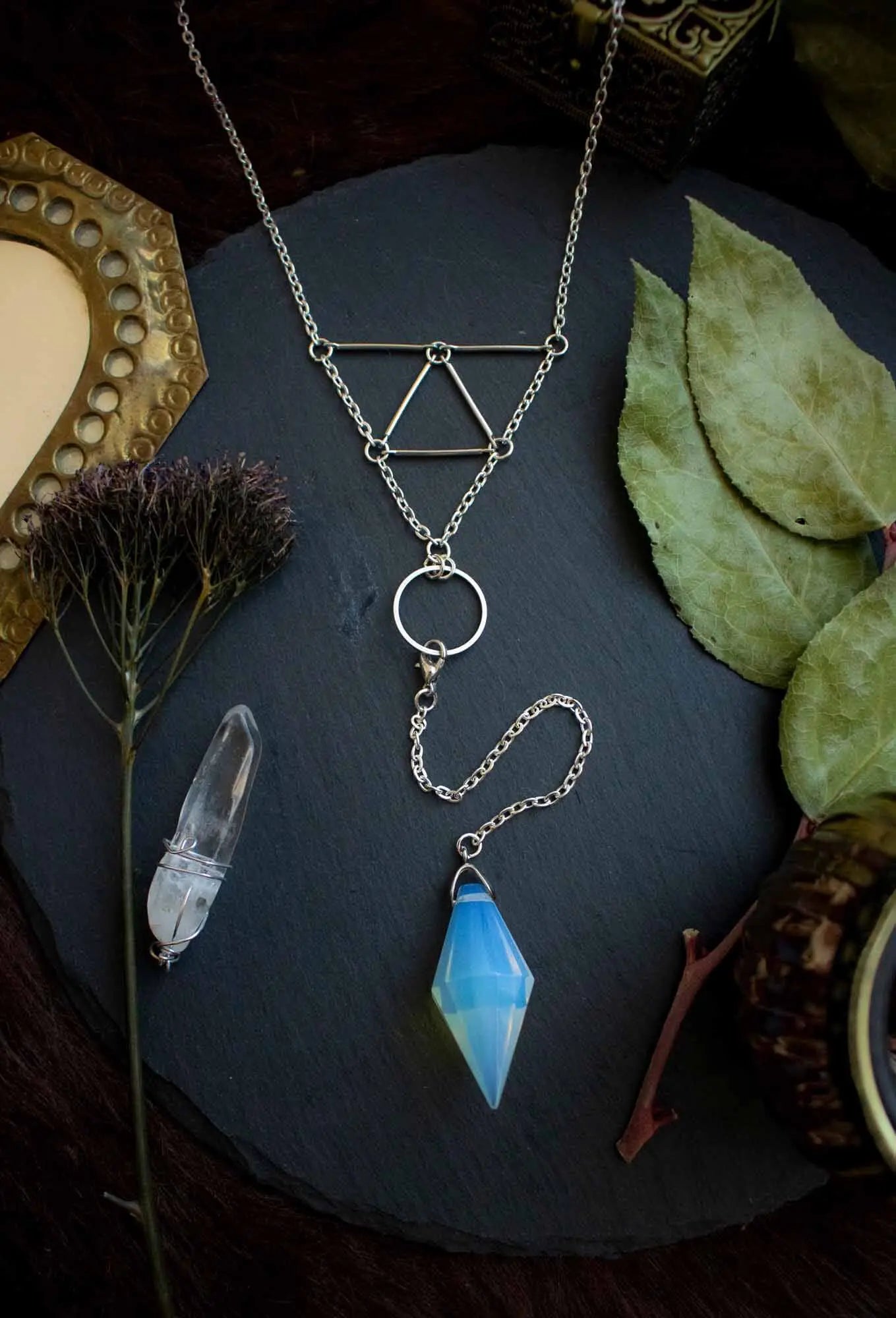 Collier choker et pendule en Opaline avec prisme détachable lunamanashop