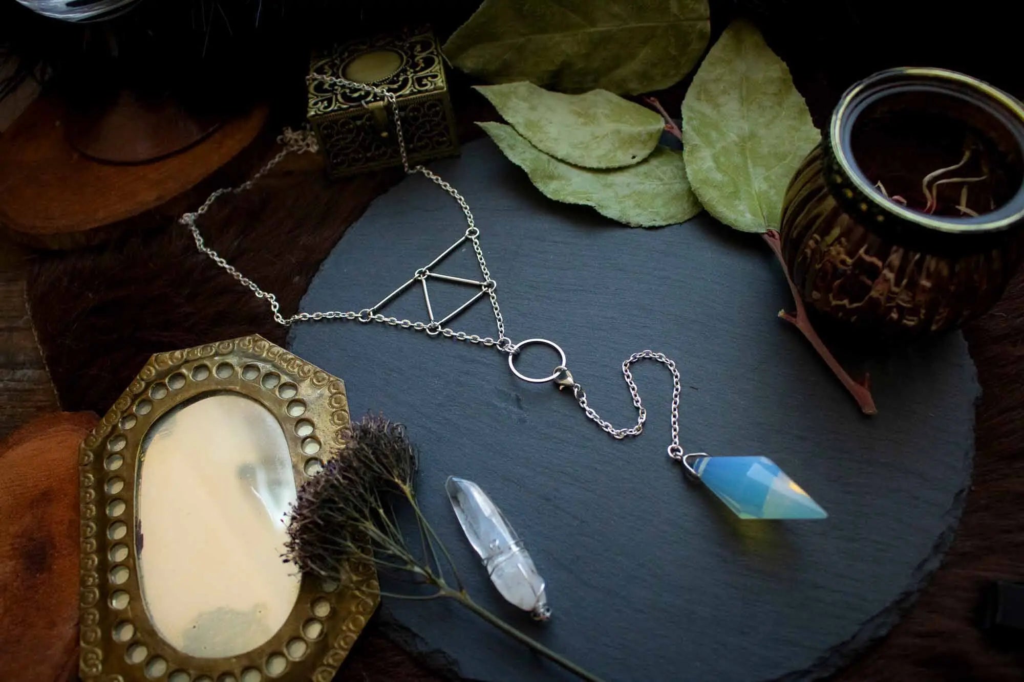Collier choker et pendule en Opaline avec prisme détachable lunamanashop