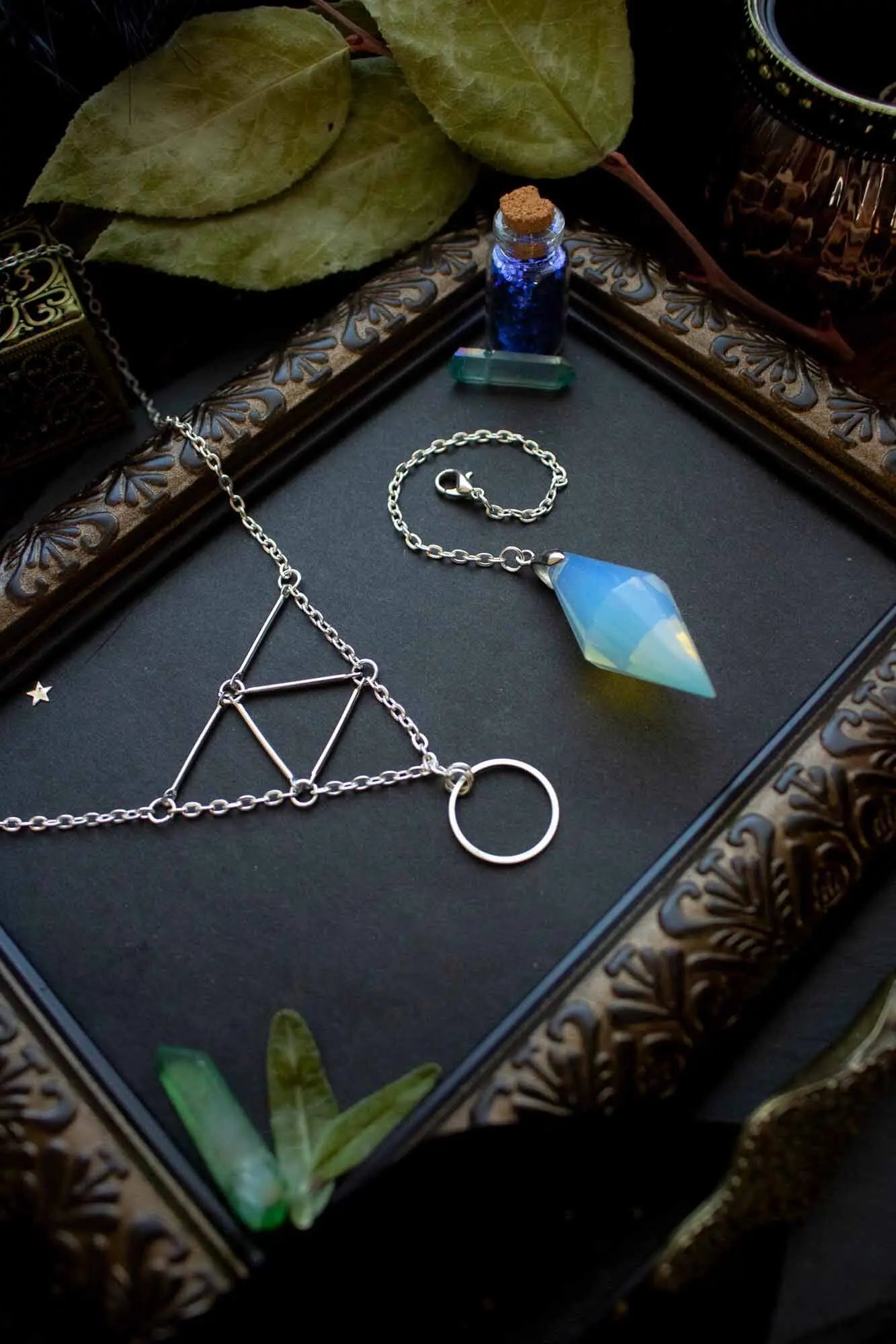 Collier choker et pendule en Opaline avec prisme détachable lunamanashop