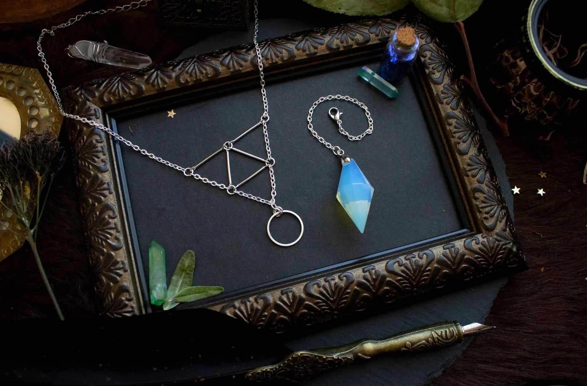 Collier choker et pendule en Opaline avec prisme détachable lunamanashop