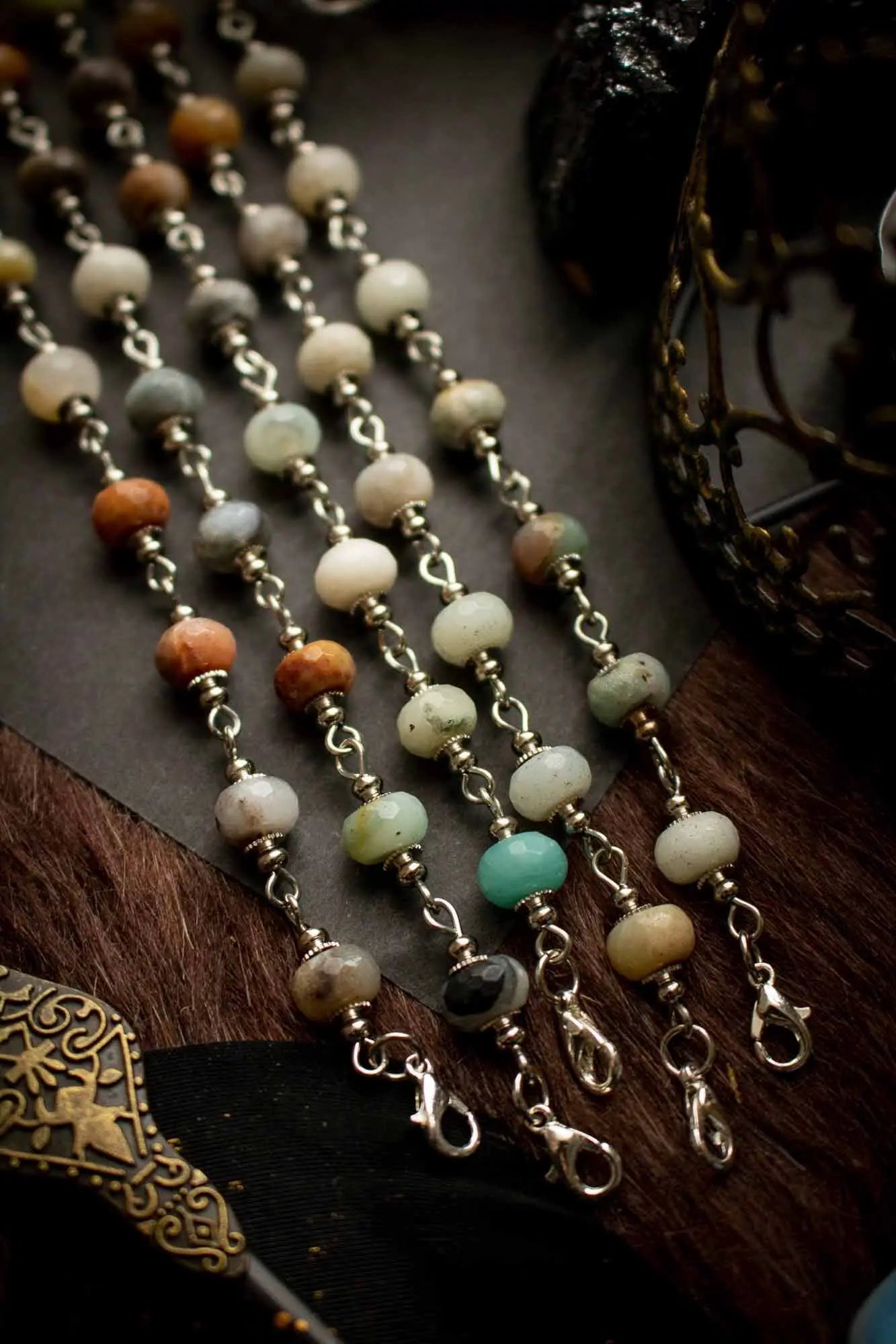 Collier de la guerrière en Amazonite et anneaux argentés lunamanashop