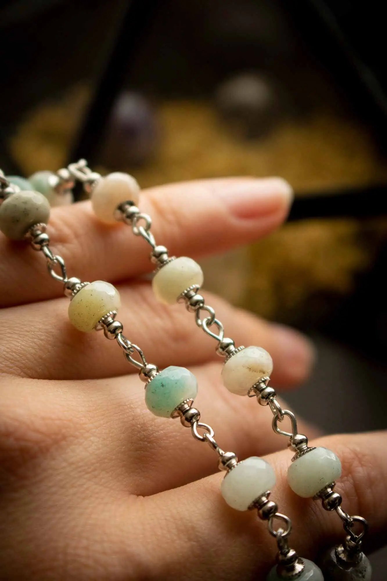 Collier de la guerrière en Amazonite et anneaux argentés lunamanashop