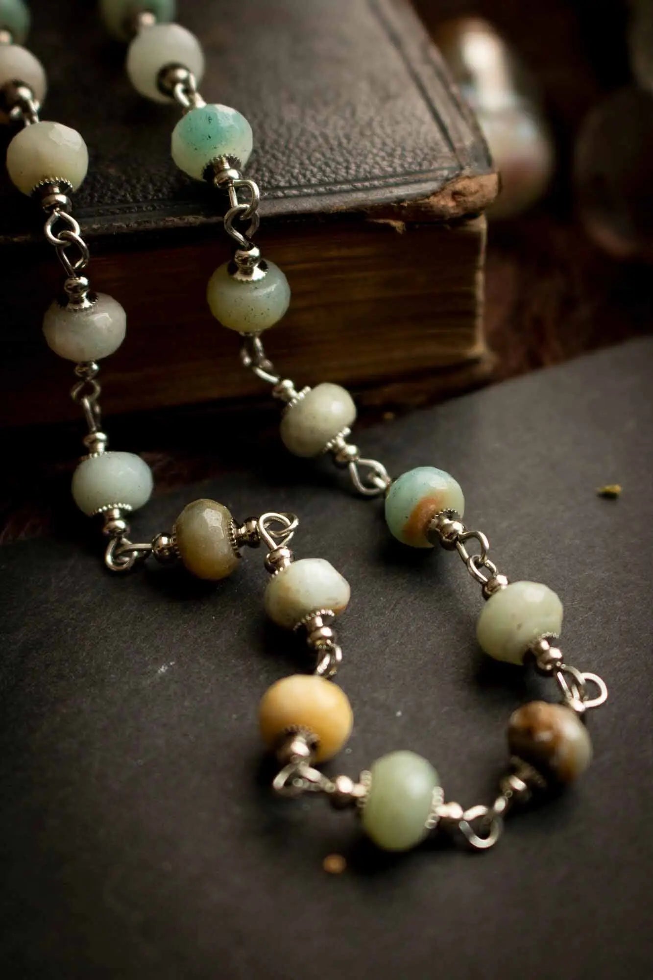 Collier de la guerrière en Amazonite et anneaux argentés lunamanashop