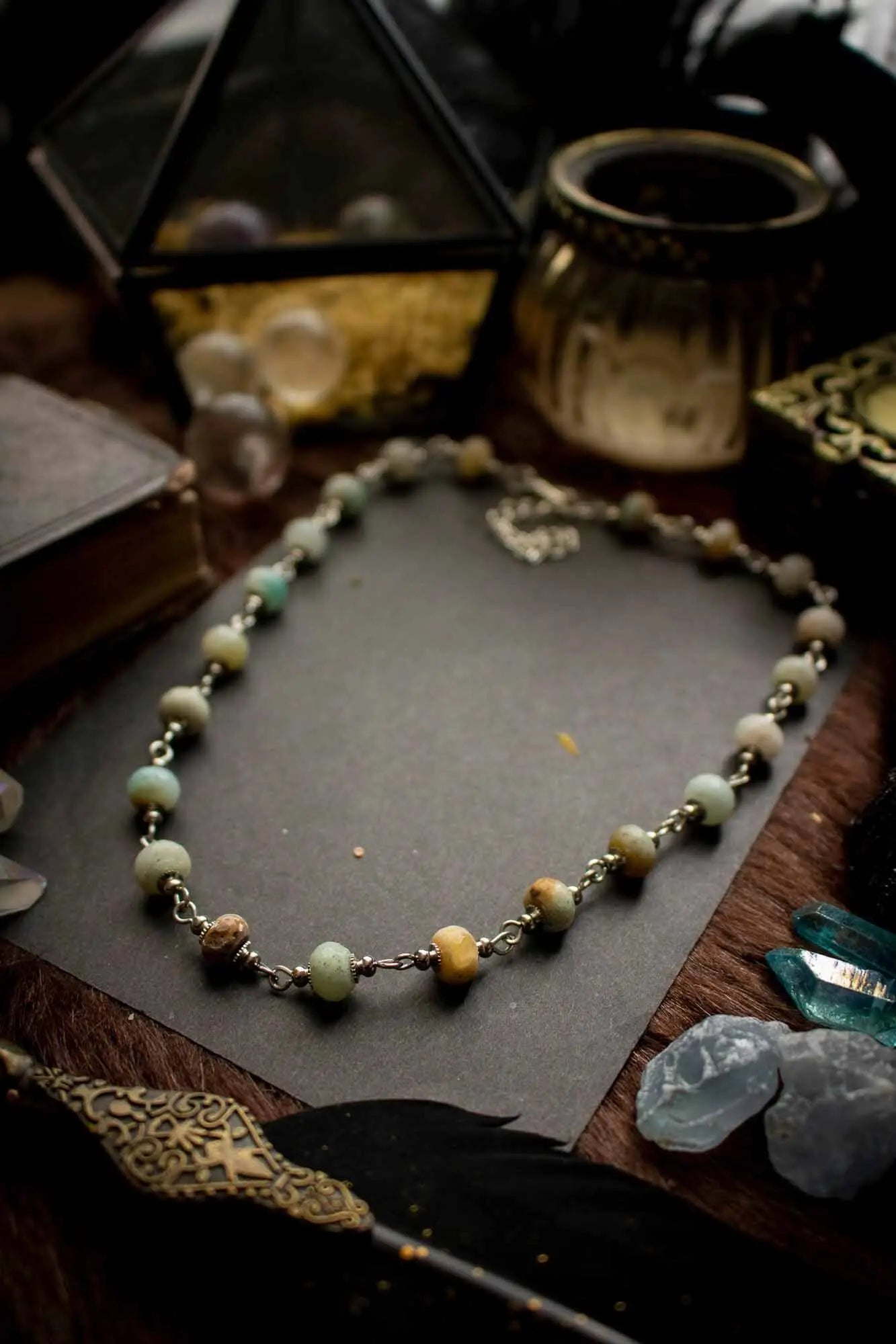 Collier de la guerrière en Amazonite et anneaux argentés lunamanashop
