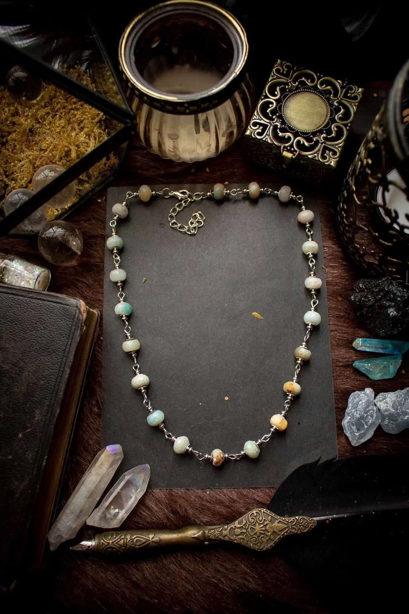 Collier de la guerrière en Amazonite et anneaux argentés lunamanashop
