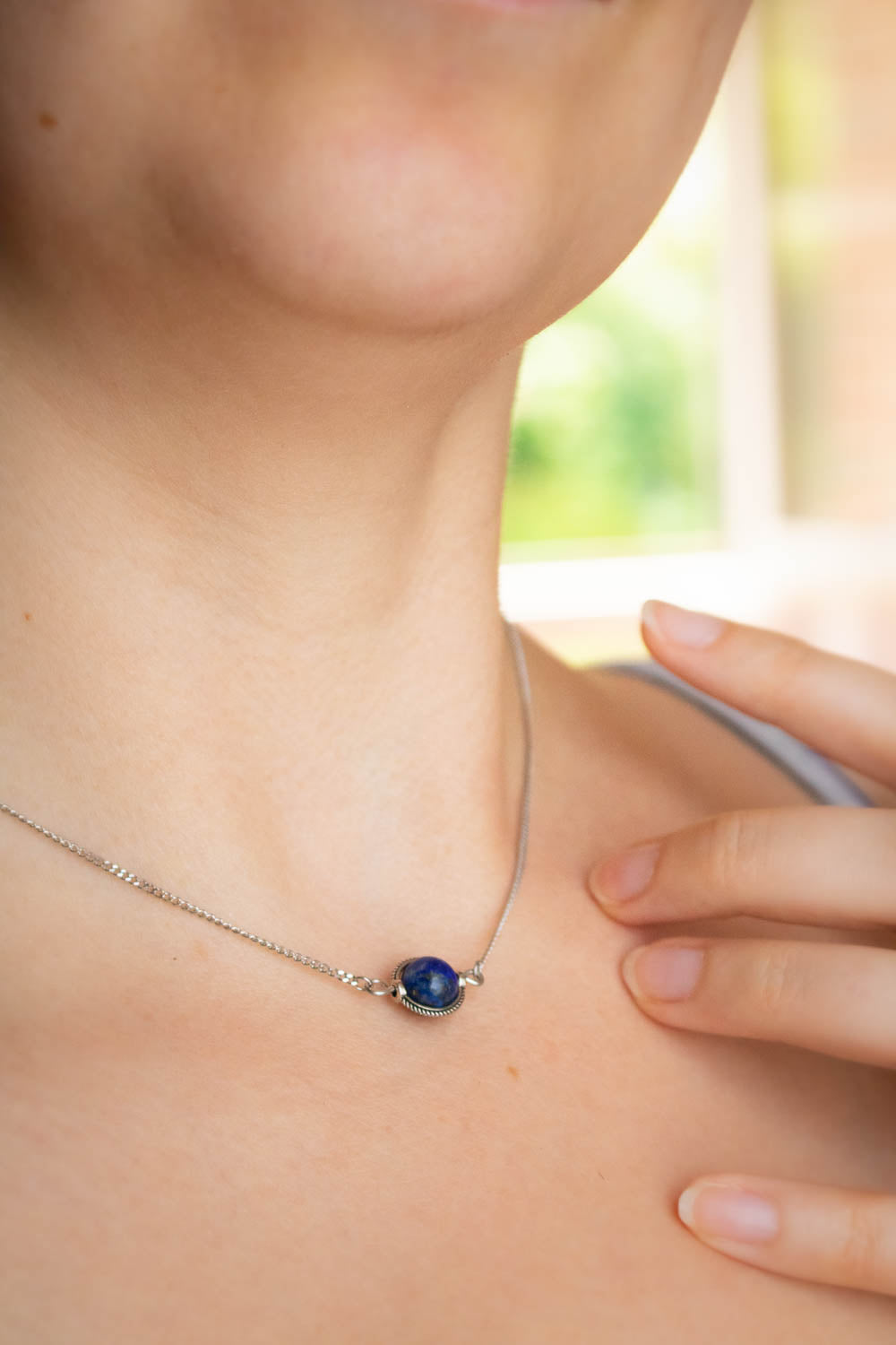 Collier choker Lapis Lazuli - Chaîne argentée - Noche lunamanashop