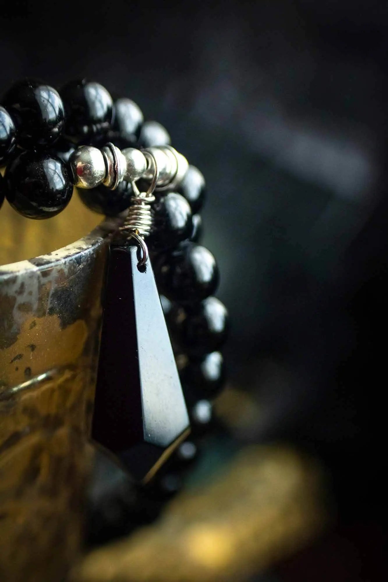Collier sautoir de pierre Obsidienne et Agate lunamanashop