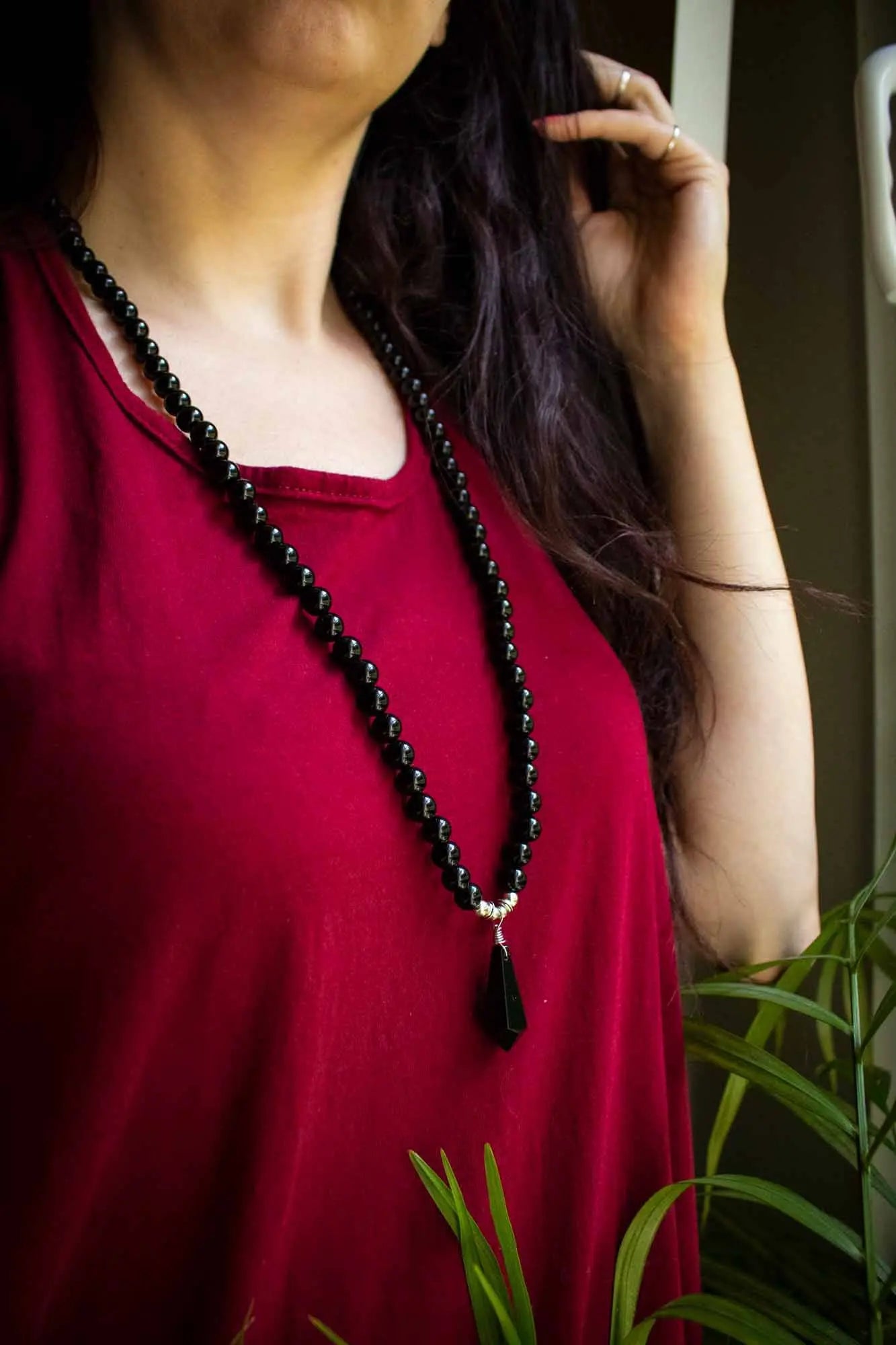 Collier sautoir de pierre Obsidienne et Agate lunamanashop