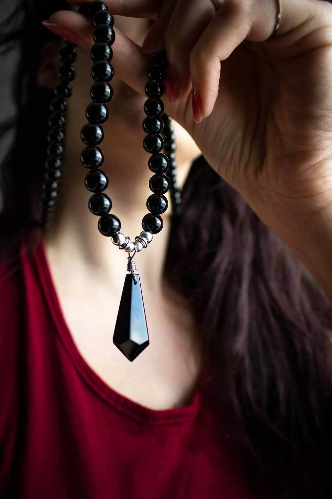 Collier sautoir de pierre Obsidienne et Agate lunamanashop