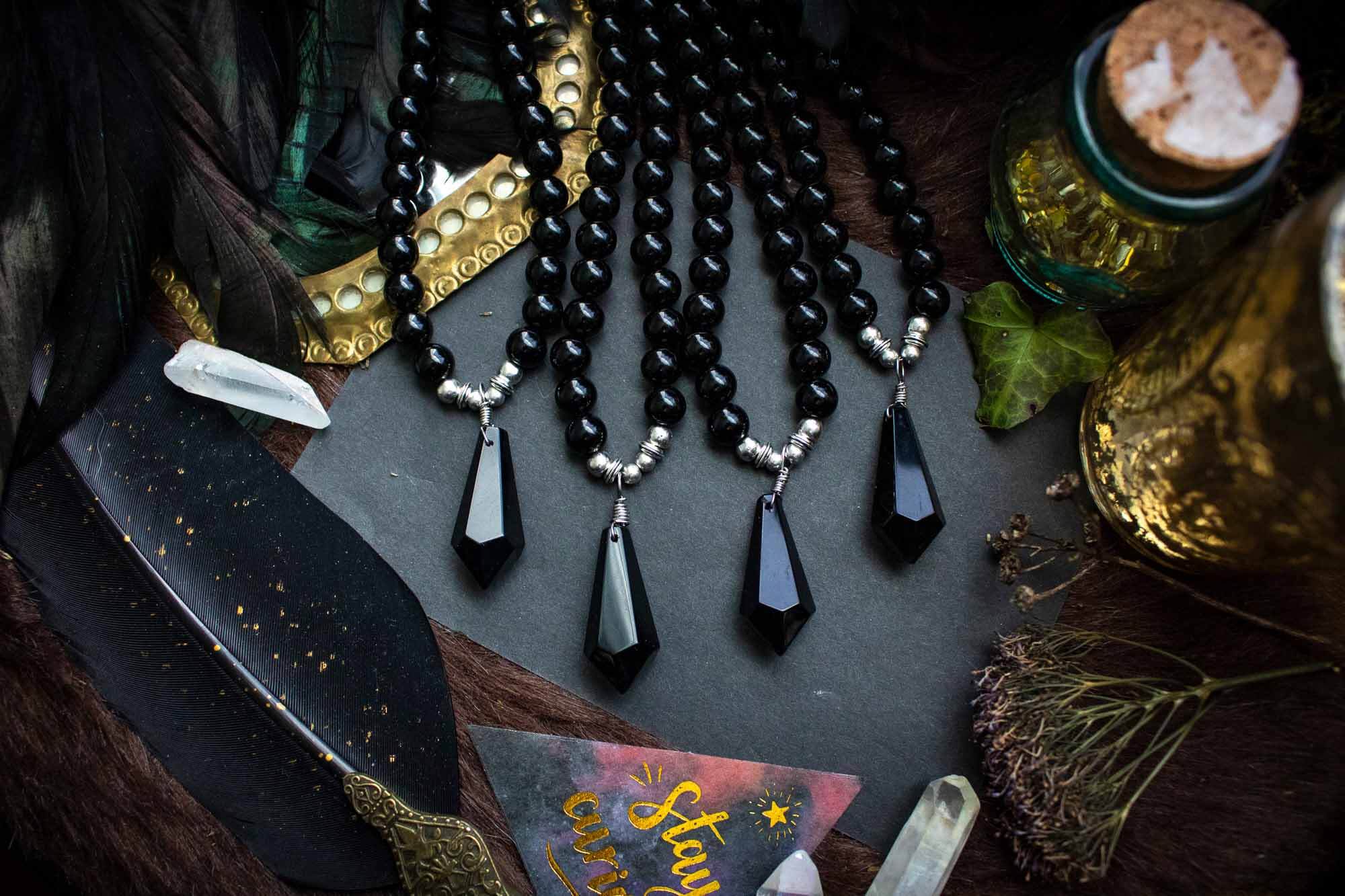 Collier sautoir de pierre Obsidienne et Agate lunamanashop