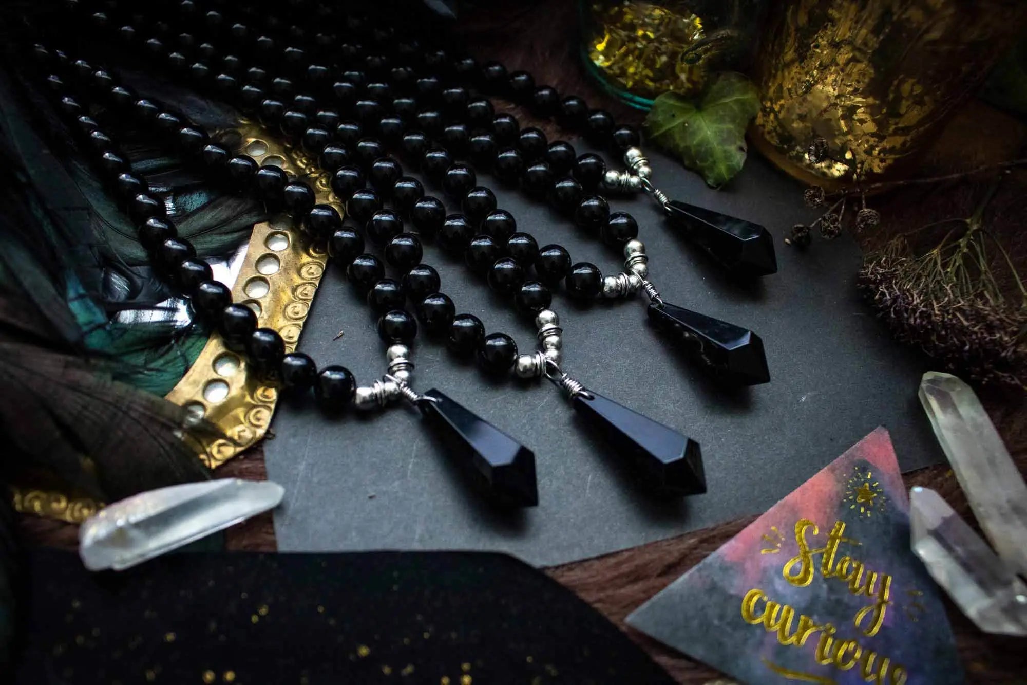Collier sautoir de pierre Obsidienne et Agate lunamanashop