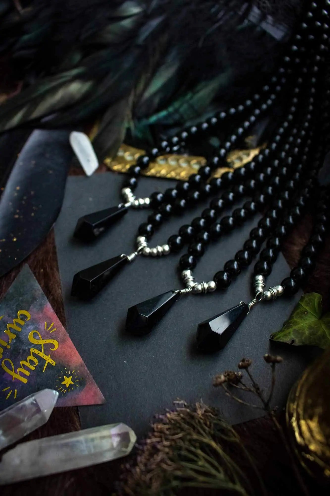 Collier sautoir de pierre Obsidienne et Agate lunamanashop