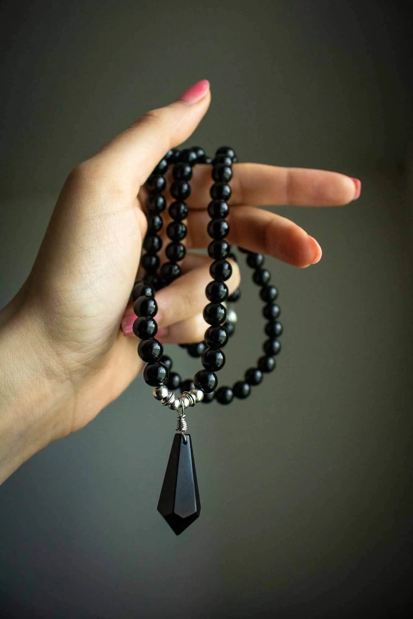 Collier sautoir de pierre Obsidienne et Agate lunamanashop