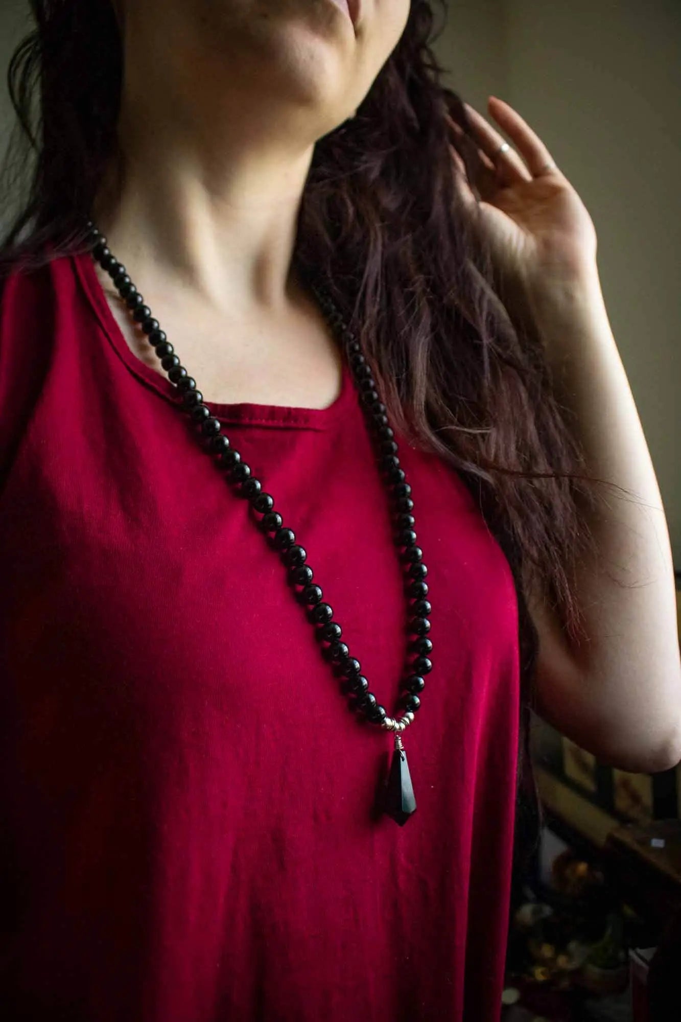 Collier sautoir de pierre Obsidienne et Agate lunamanashop