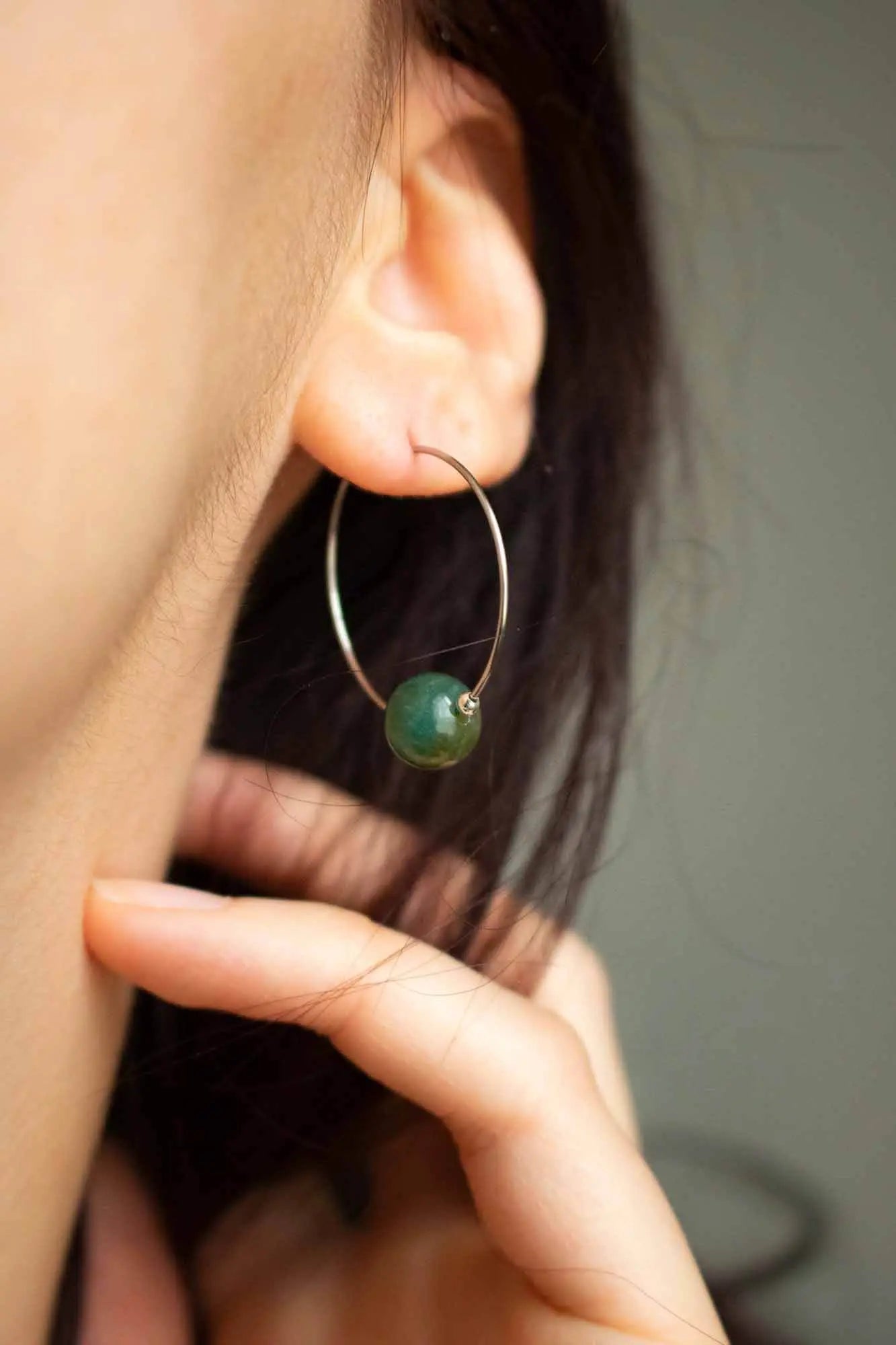 Créoles en pierre Agate Mousse et acier inoxydable lunamanashop