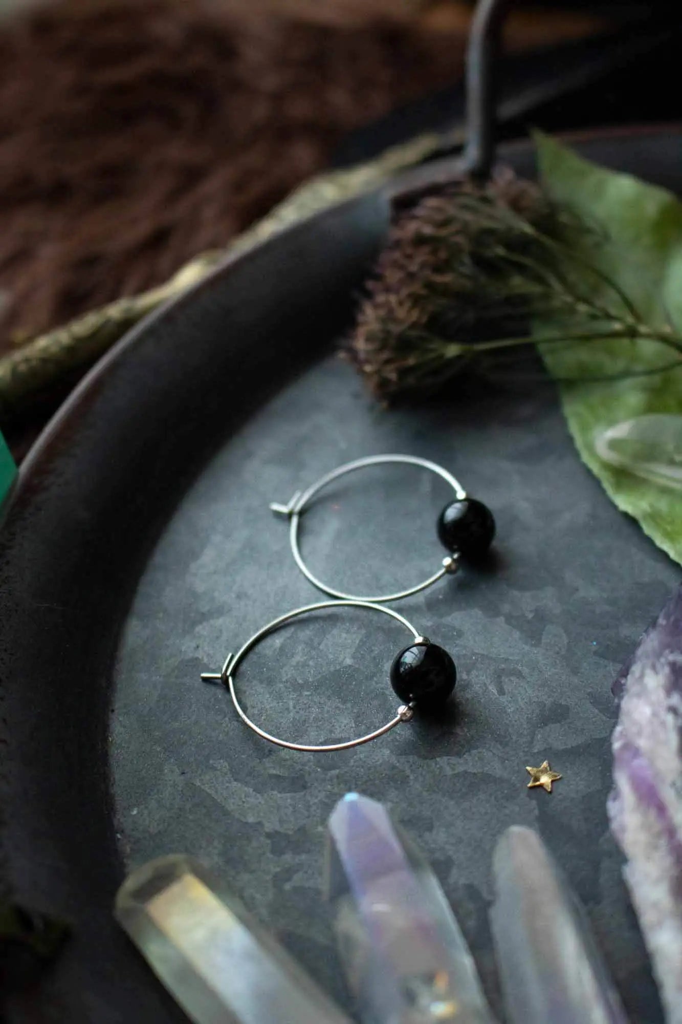Créoles en pierre Obsidienne noire et acier inoxydable lunamanashop