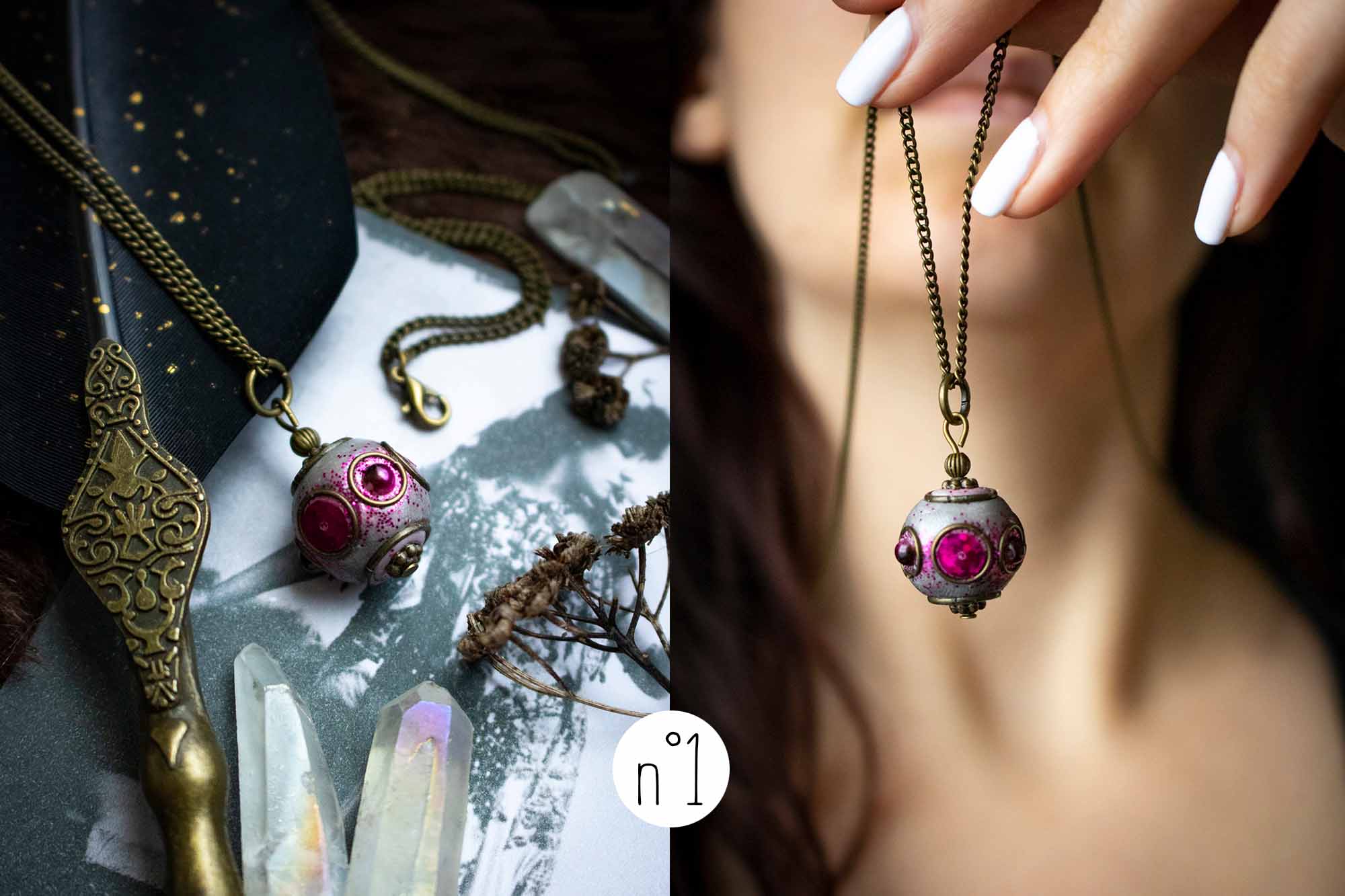 Pendentif "Sphère du temps" en perle du Cachemire lunamanashop