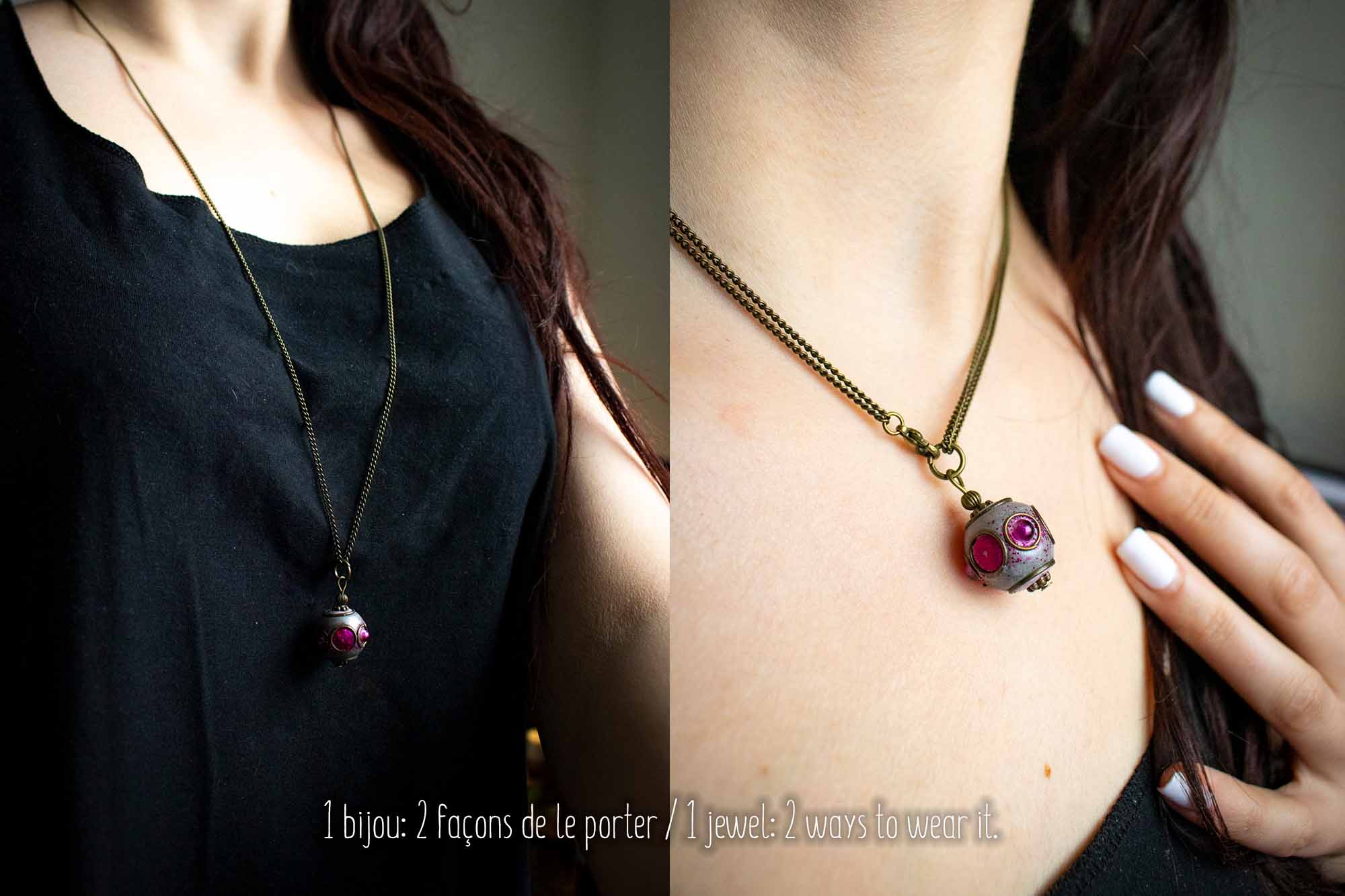 Pendentif "Sphère du temps" en perle du Cachemire lunamanashop