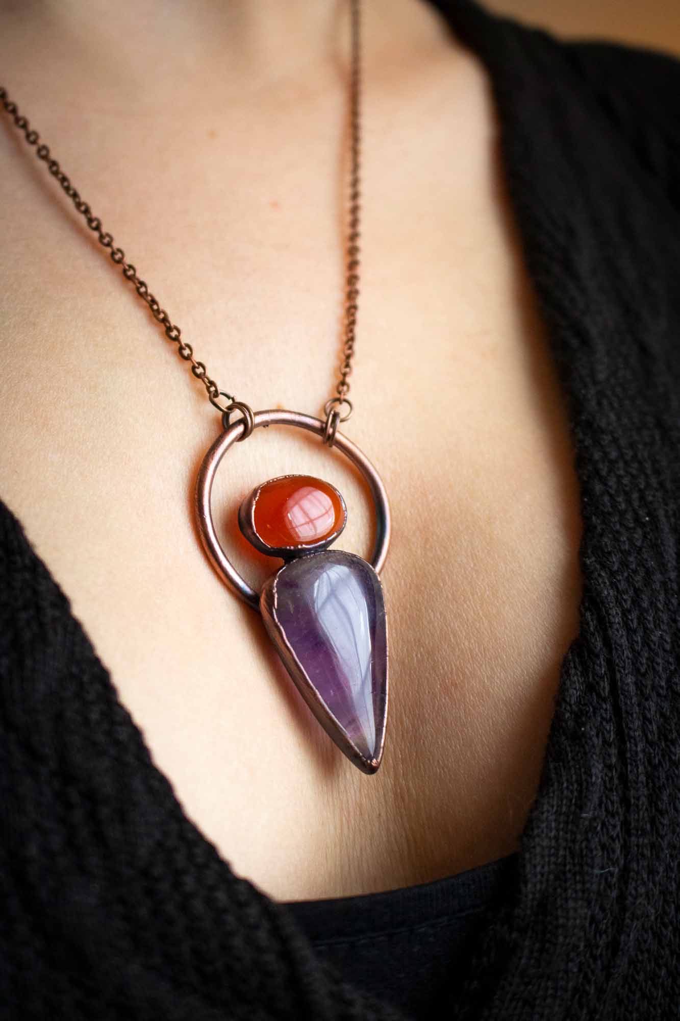 Pendentif Améthyste et Cornaline électroformé lunamanashop