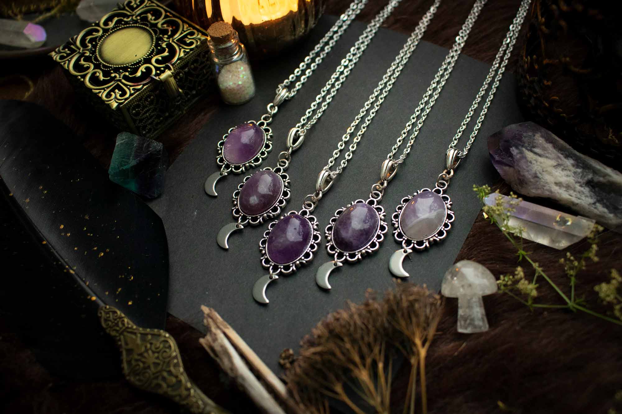 Pendentif ancien lune et améthyste - lunamanashop