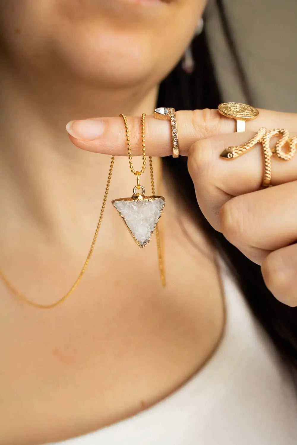 Pendentif Agate Ohasis chaîne en laiton doré lunamanashop