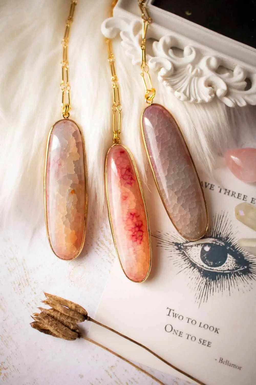 Pendentif Agate craquelée rose Jolly et chaîne plaquée or 18 carats lunamanashop