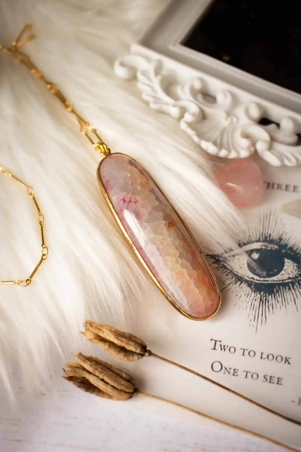 Pendentif Agate craquelée rose Jolly et chaîne plaquée or 18 carats lunamanashop
