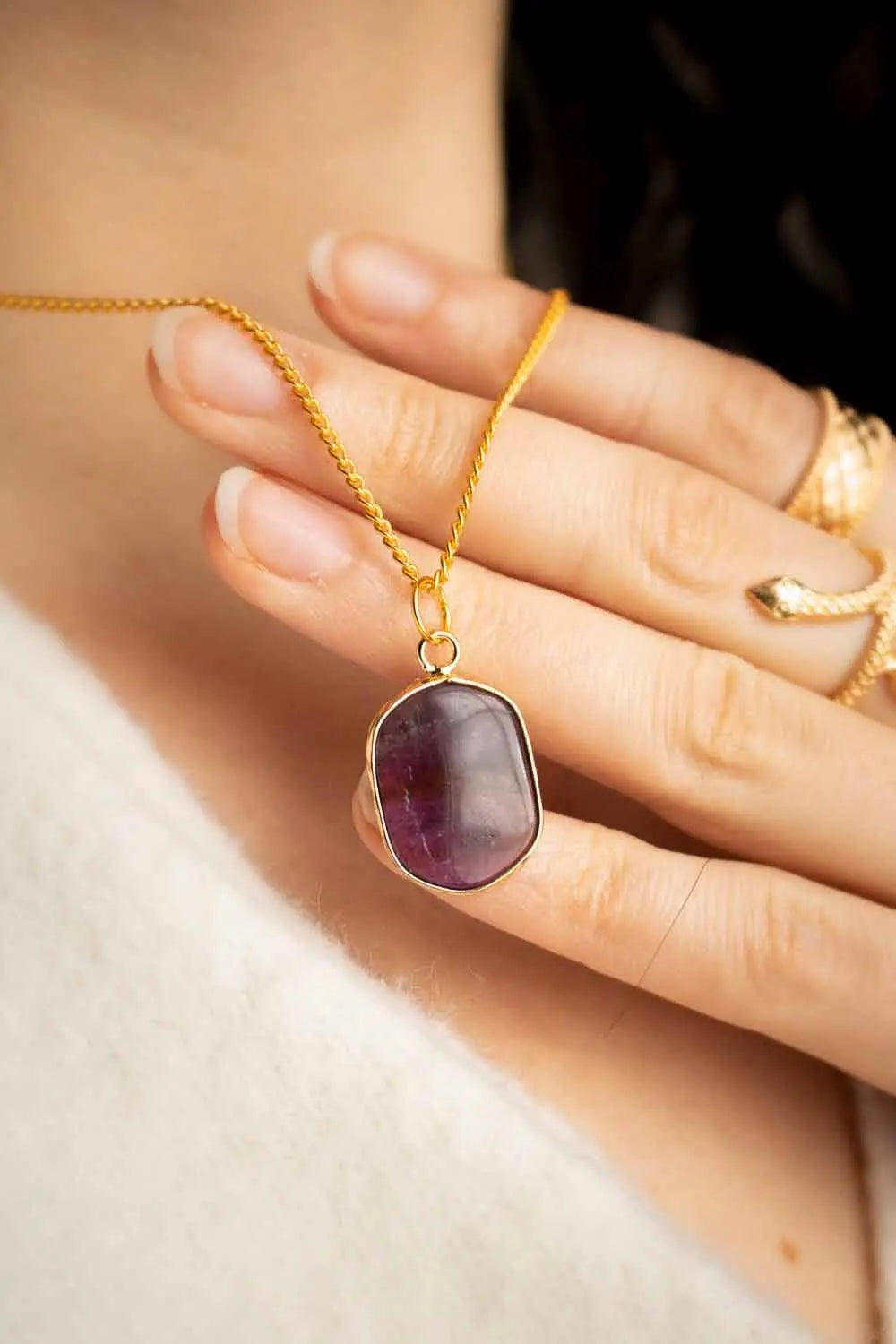 Pendentif Améthyste Mystise et chaîne laiton doré lunamanashop