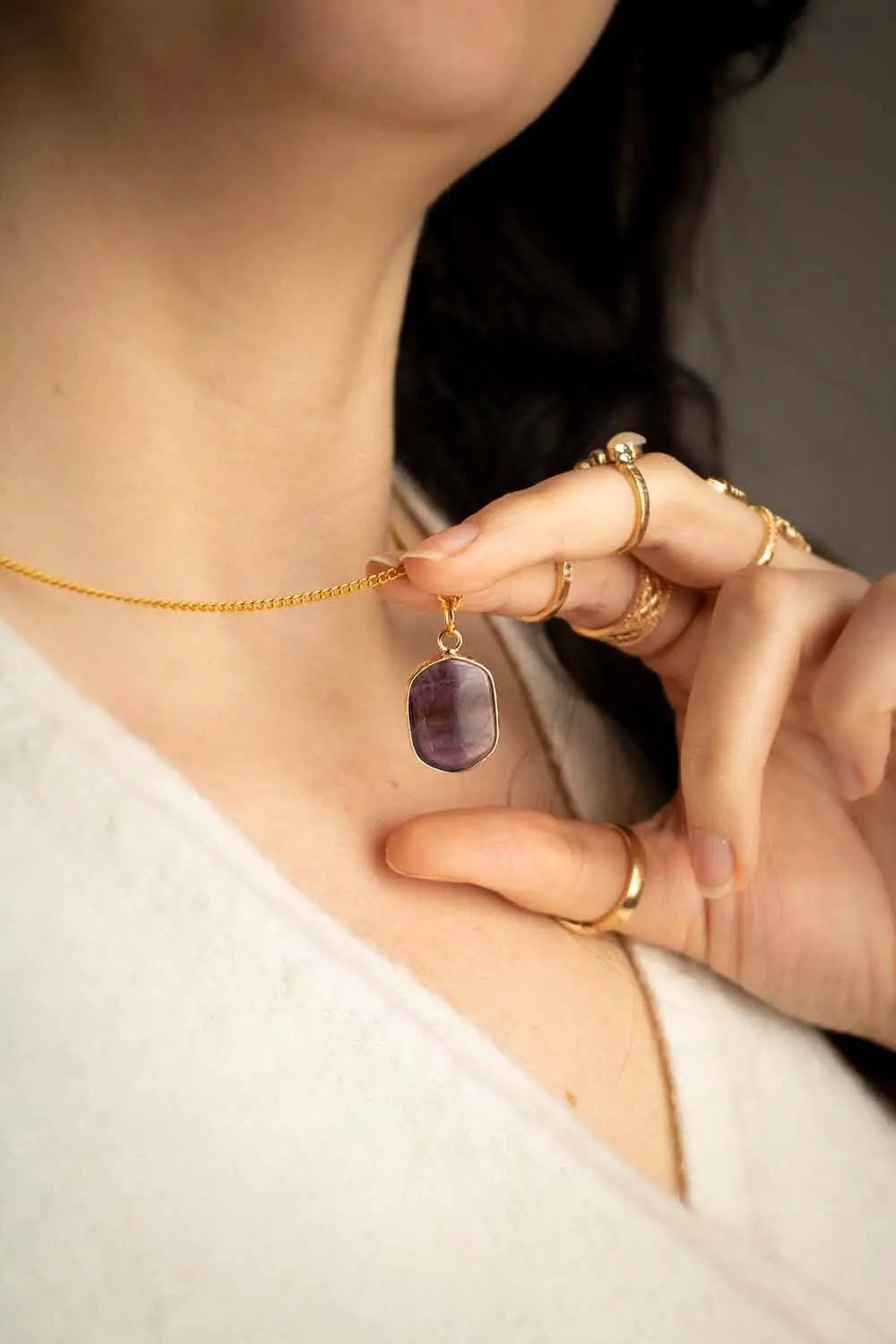 Pendentif Améthyste Mystise et chaîne laiton doré lunamanashop