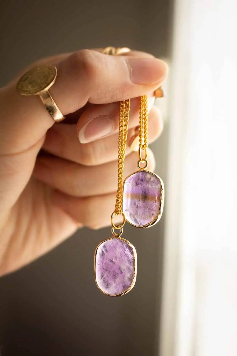 Pendentif Améthyste Mystise et chaîne laiton doré lunamanashop