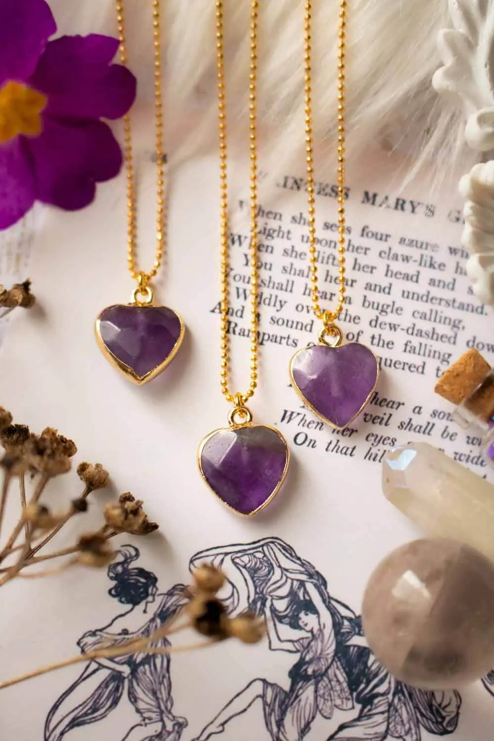 Pendentif Améthyste Primara et chaîne laiton doré lunamanashop