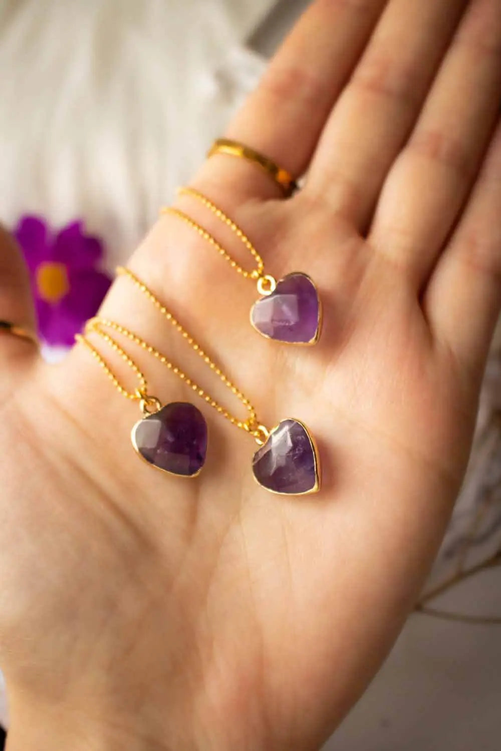 Pendentif Améthyste Primara et chaîne laiton doré lunamanashop