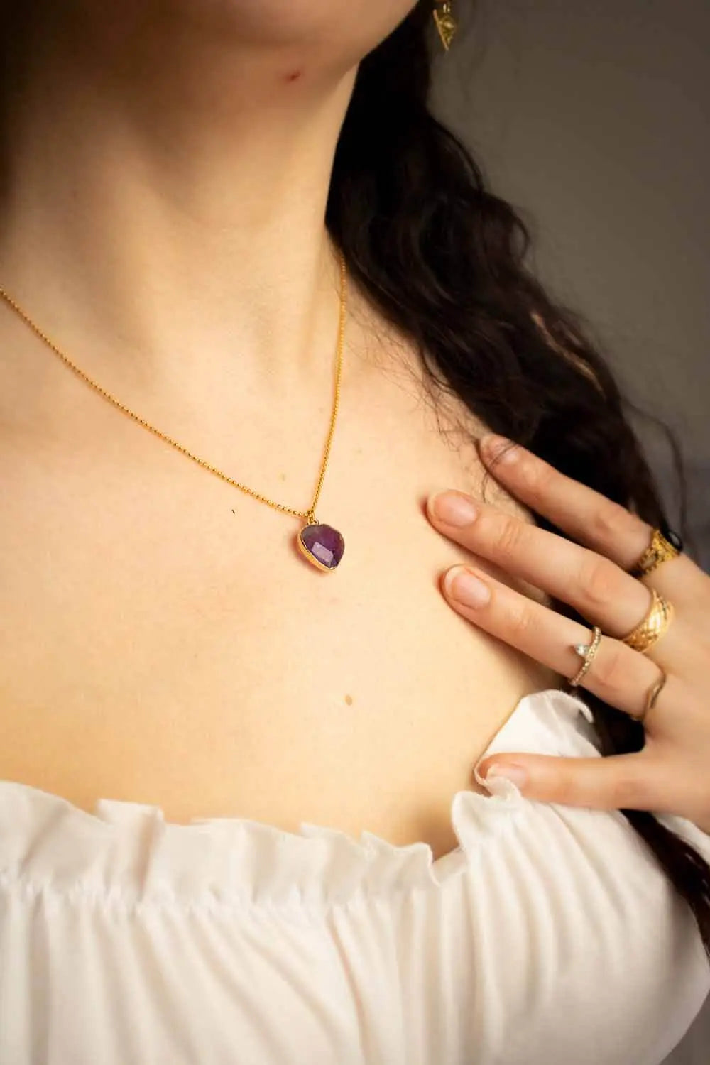 Pendentif Améthyste Primara et chaîne laiton doré lunamanashop