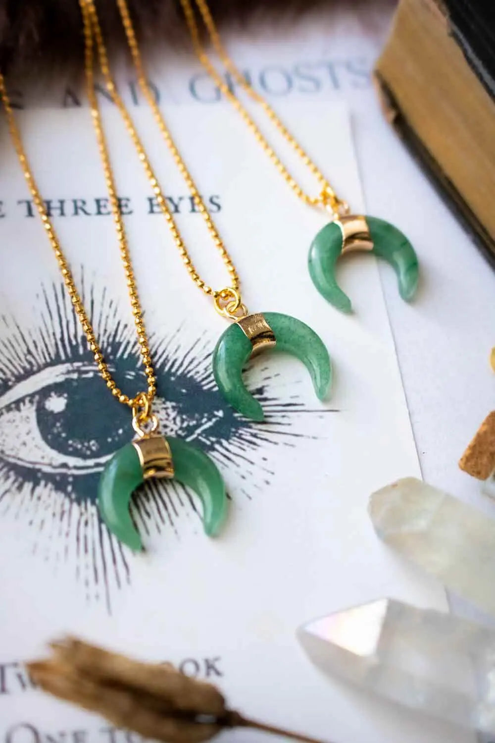 Pendentif Aventurine verte Greenta et chaîne en laiton doré lunamanashop