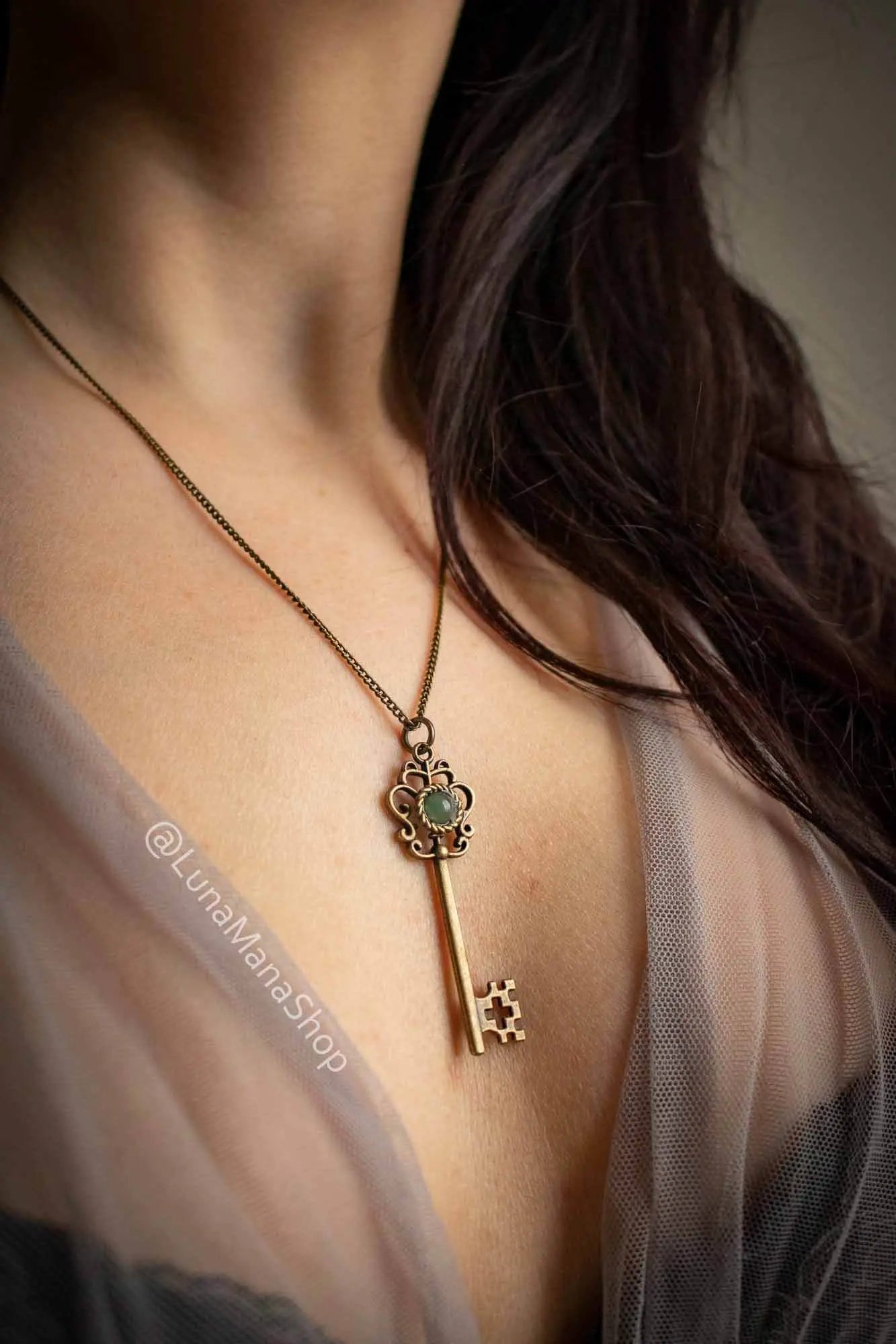 Pendentif Clé des champs en Aventurine verte lunamanashop