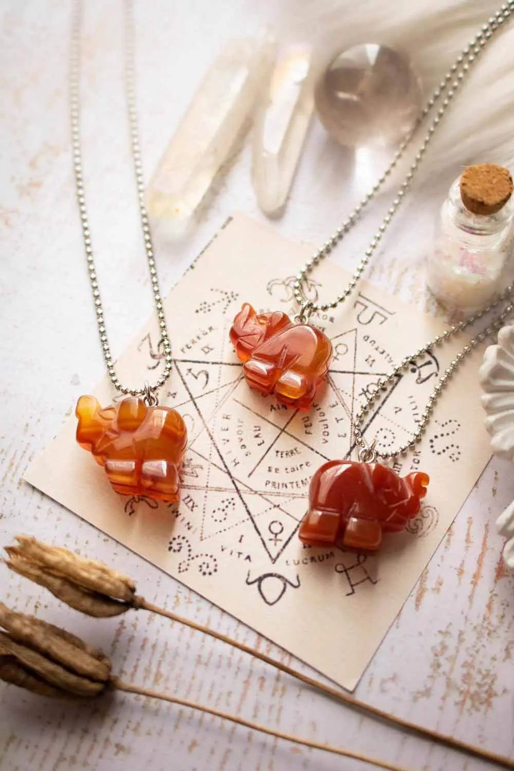 Pendentif Cornaline Blissia et chaîne en laiton argenté lunamanashop