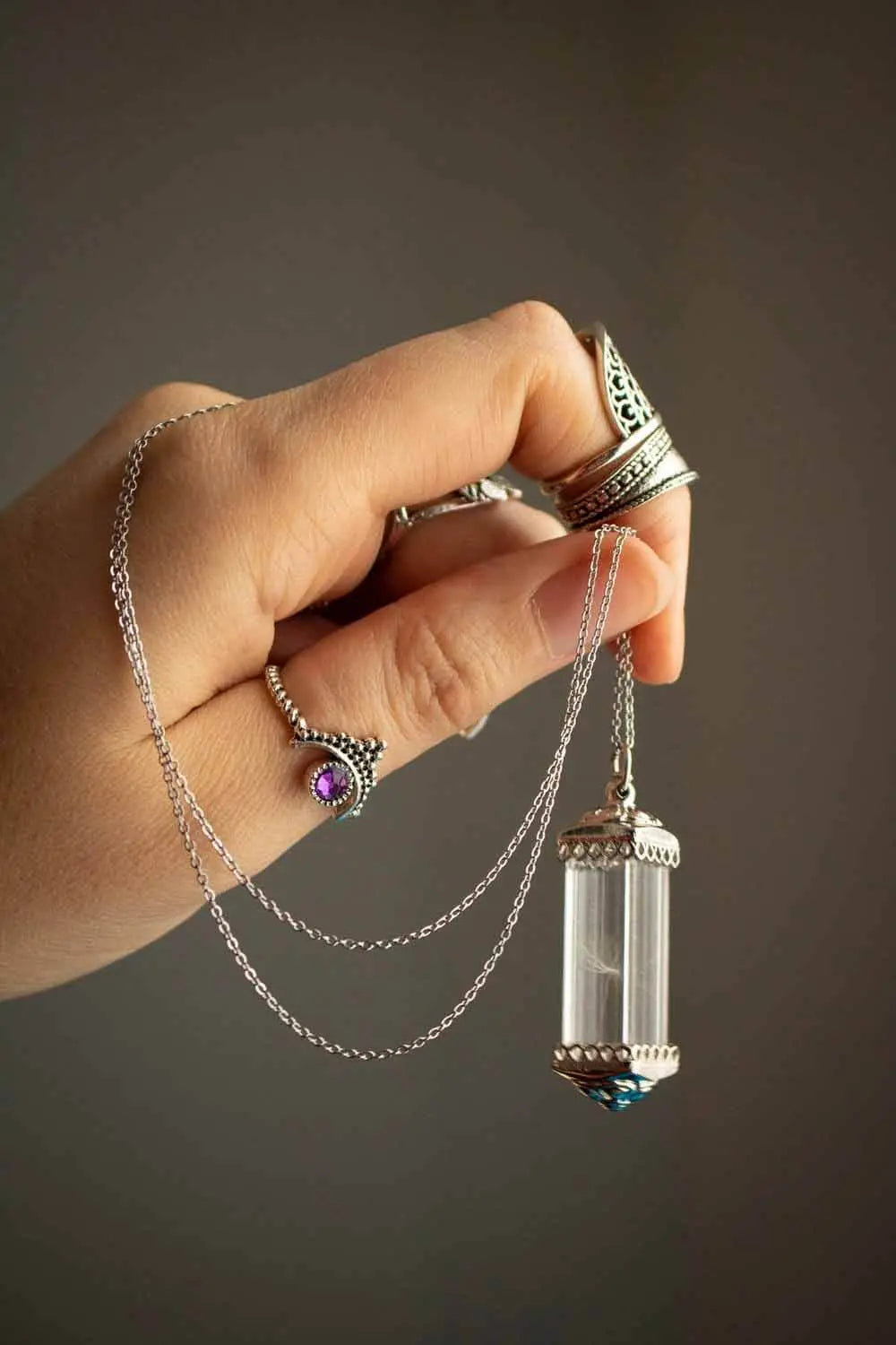 Pendentif Fiole de Skye en verre avec aigrette de pissenlit lunamanashop