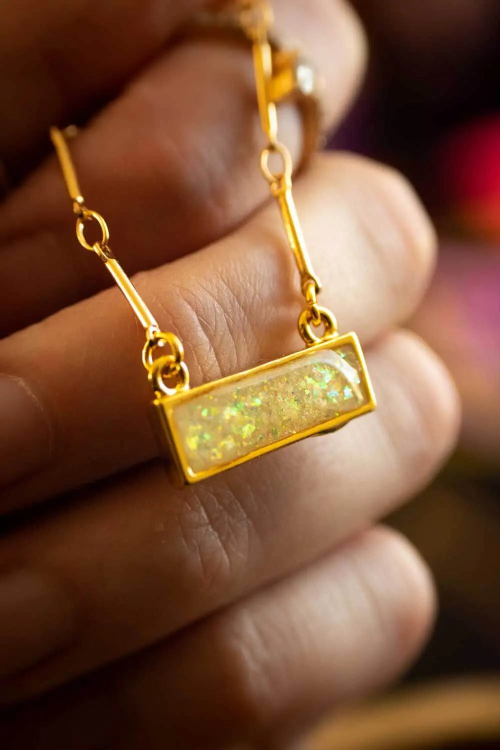 Pendentif Opale d'imitation Ardélie et chaîne plaquée or 18 carats lunamanashop