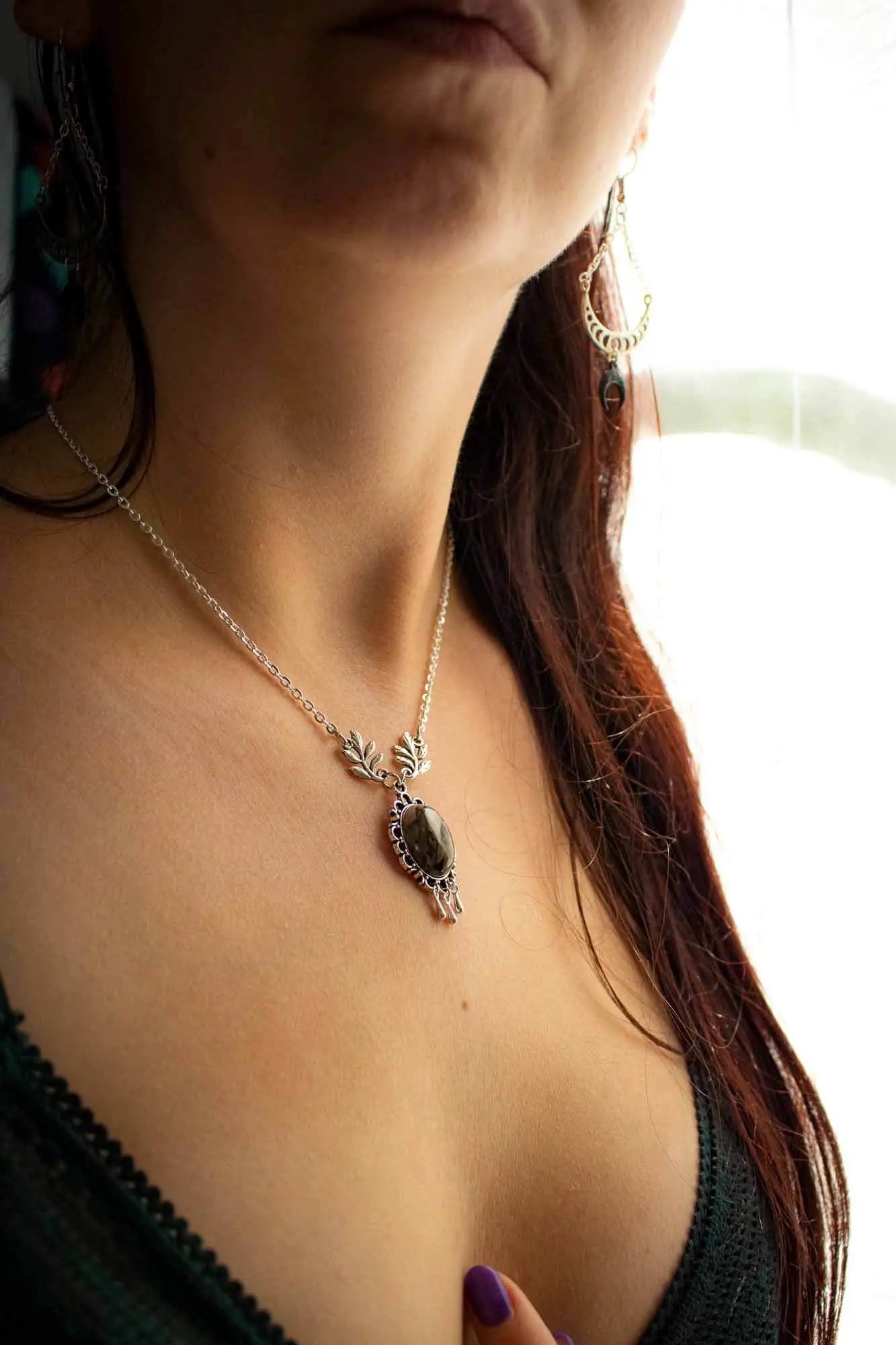 Pendentif ancien Douceur figée en Rhodonite rose et noire lunamanashop