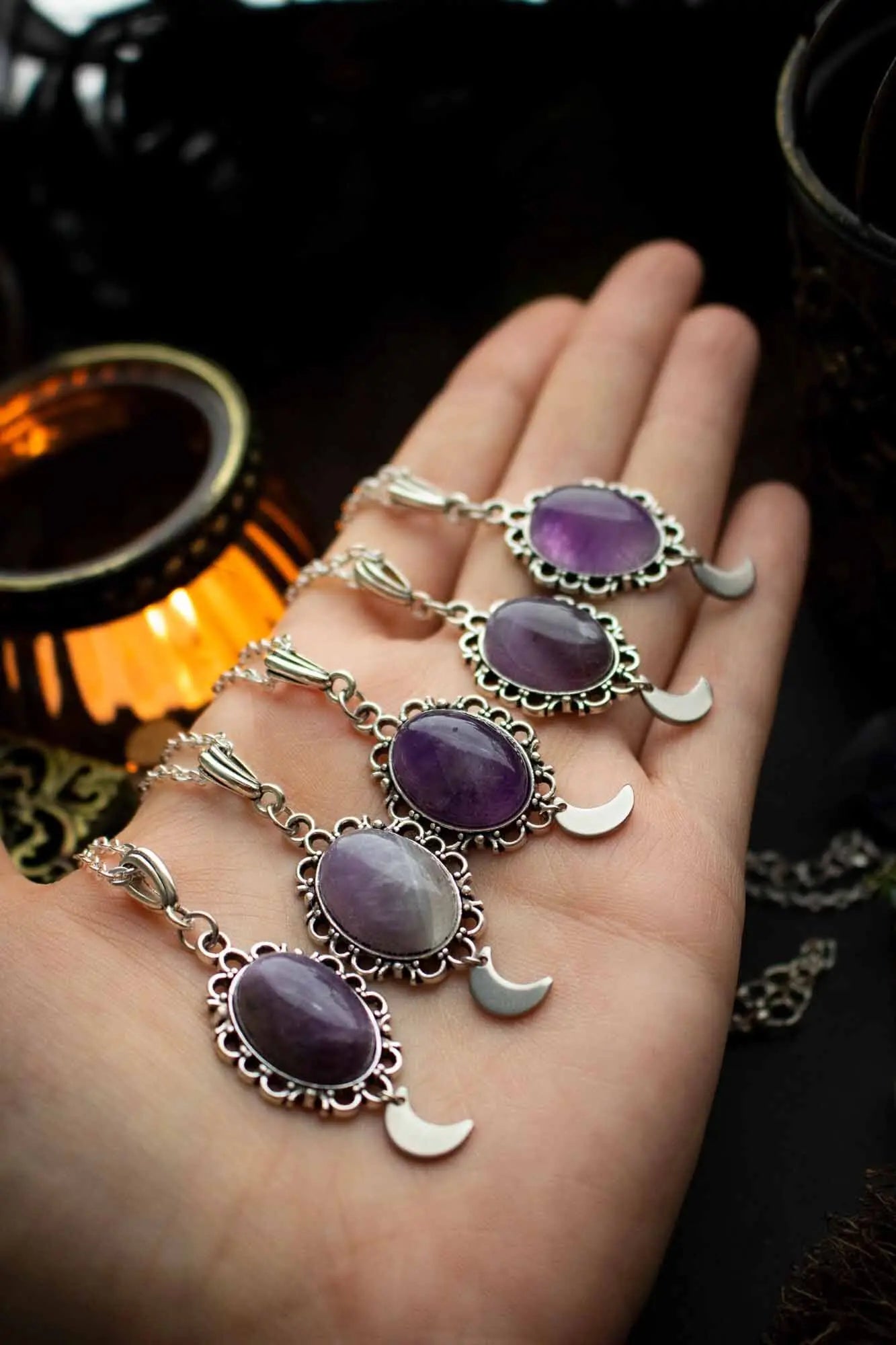 Pendentif ancien lune et améthyste lunamanashop