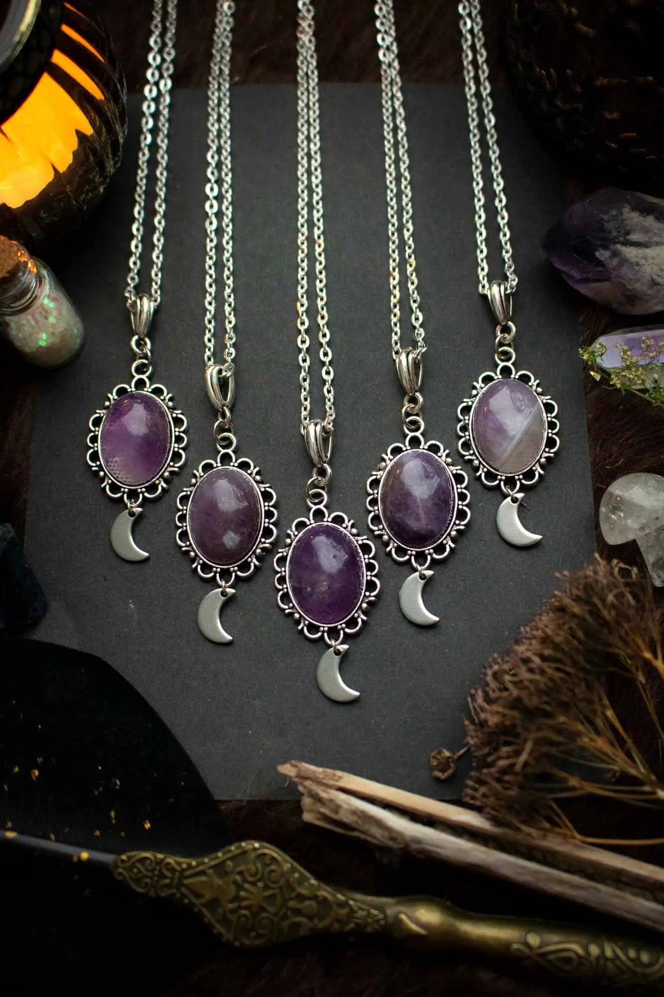 Pendentif ancien lune et améthyste lunamanashop