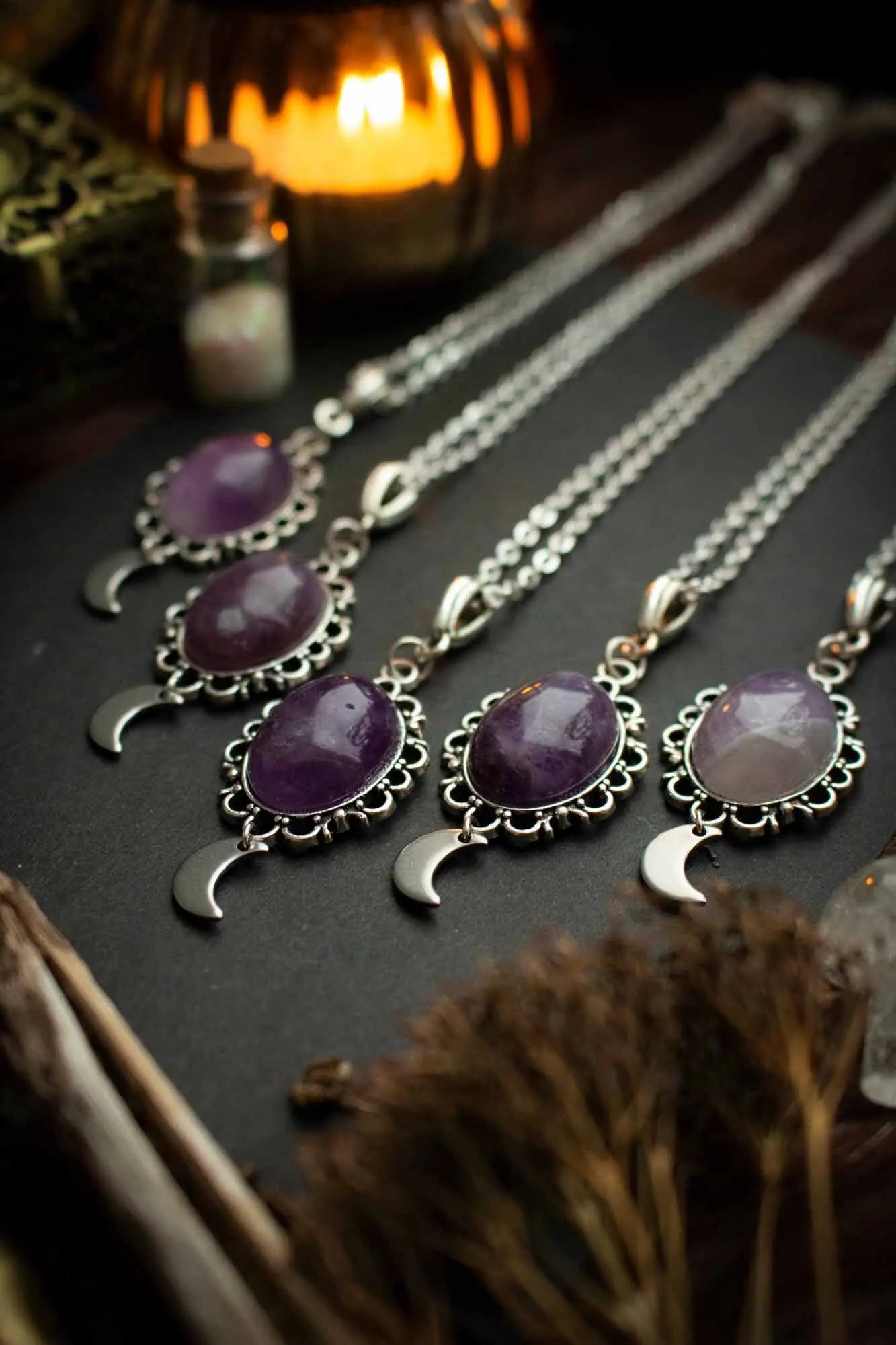 Pendentif ancien lune et améthyste lunamanashop