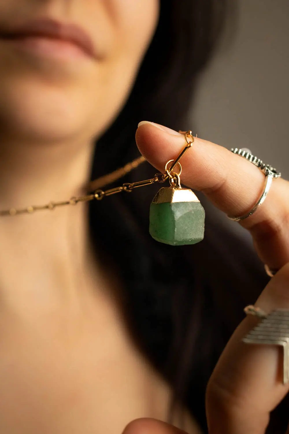 Pendentif Lyrei aventurine verte et chaîne plaquée or 18 carats lunamanashop