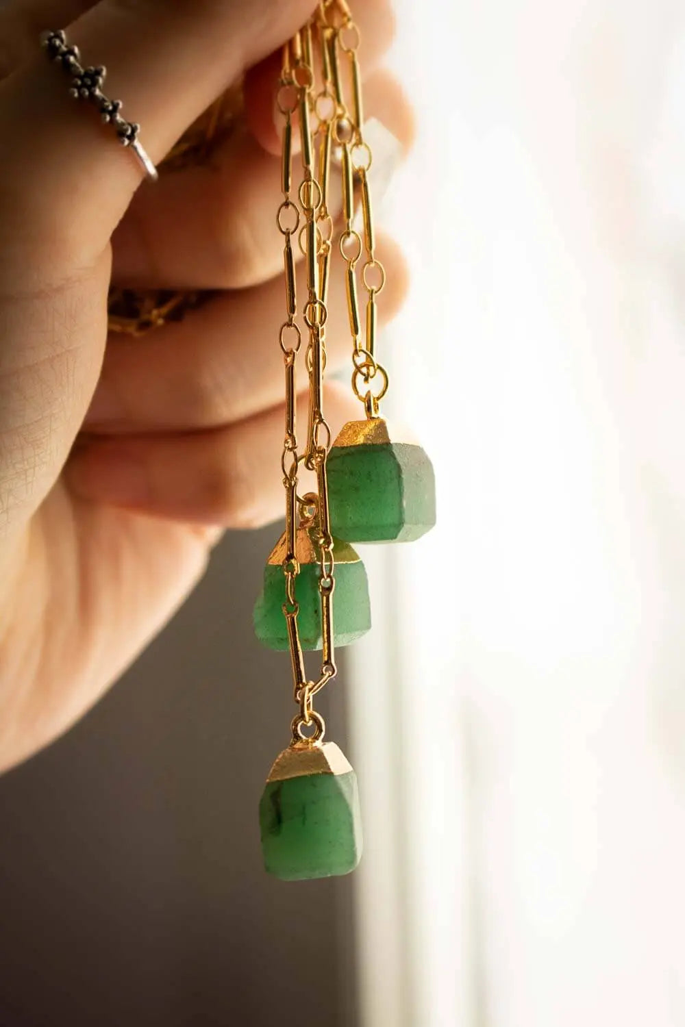 Pendentif Lyrei aventurine verte et chaîne plaquée or 18 carats lunamanashop