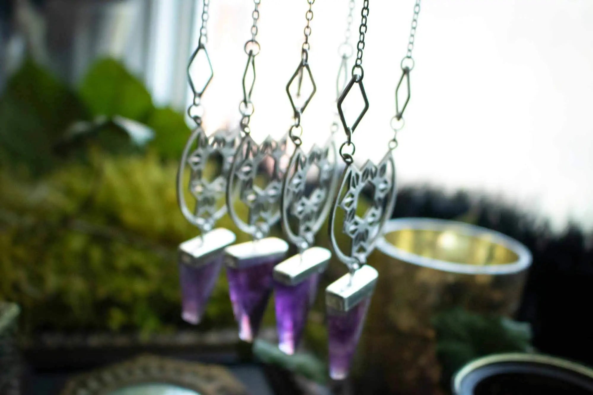 Pendentif en Améthyste et losanges argentés lunamanashop